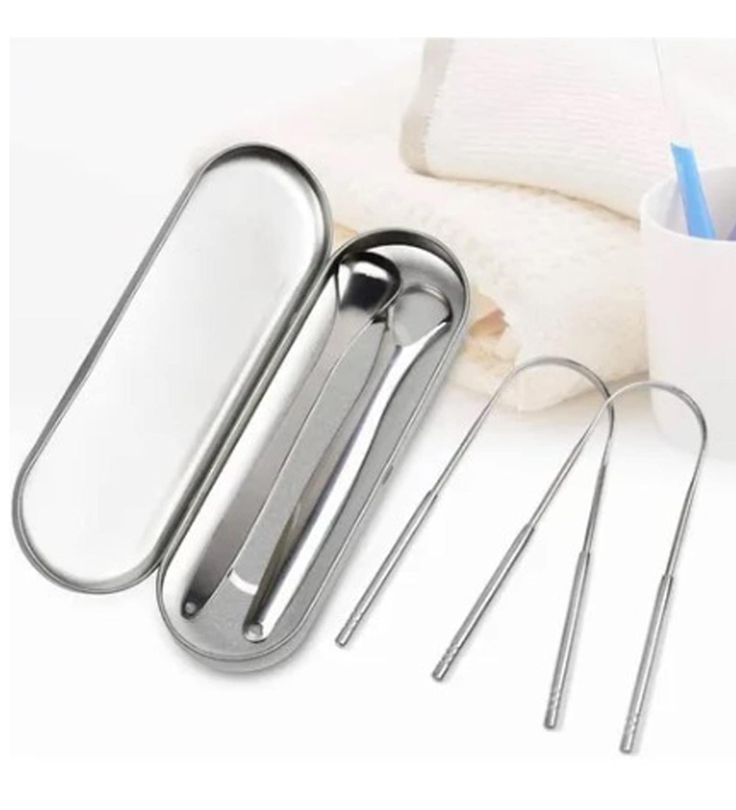 Stainless Steel Tongue Scraper Set - Safe & Easy Tongue Cleaner for Bad Breath Relief | International Shipping - Buy Online on SooperMarket.com