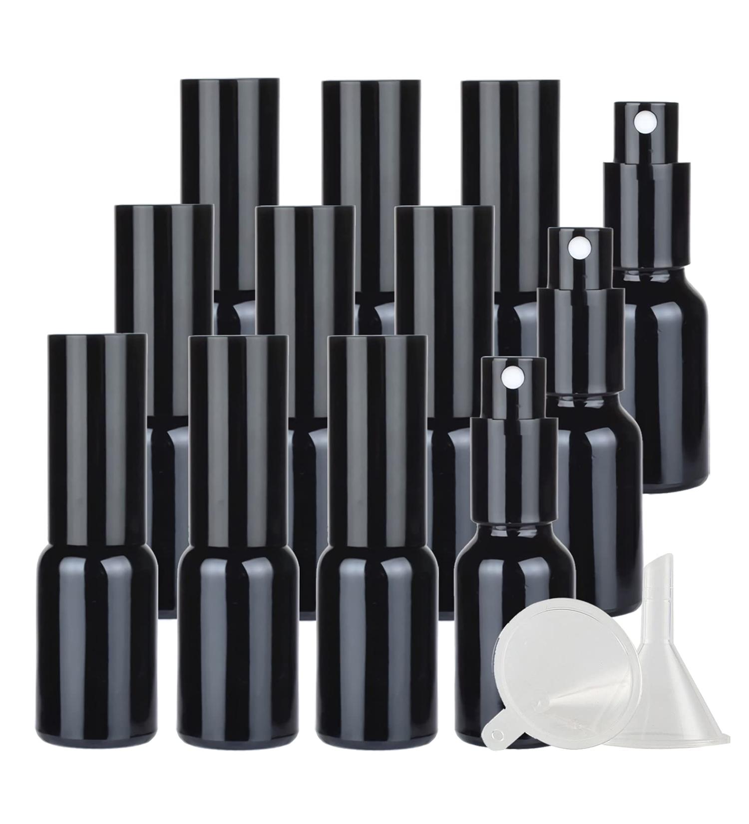 Zeoabsy 24 Pack 15ml Black Glass Spray Bottles & 2 Funnels - Refillable Atomizer for Travel & Essential Oils - Buy Online on SooperMarket.com