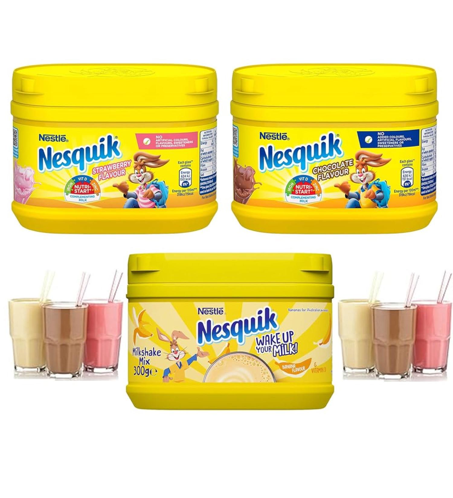 Nesquik Strawberry Chocolate & Banana Flavour Bundle Enjoy These Classic Flavours With Your Milk - 300g | Pick your Favourite Type - Buy Online on SooperMarket.com