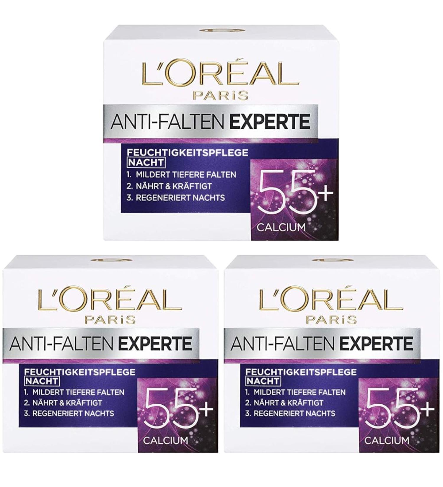 L'Or al Paris Anti-Aging Night Cream 55+ | Moisturizing Wrinkle Reducer with Calcium | 3 Pack 50 ml - International Shipping Available - Buy Online on SooperMarket.com