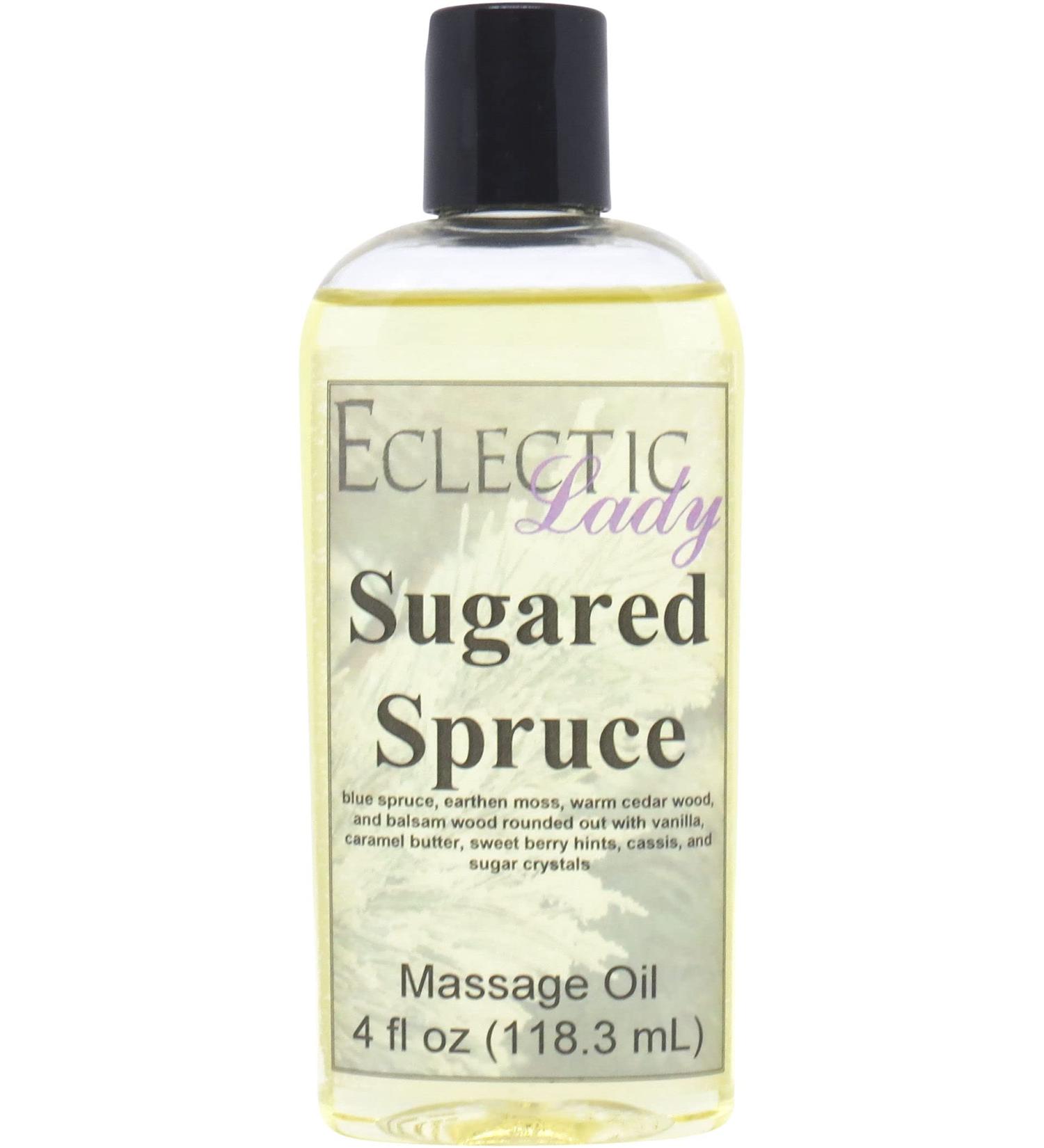 Sugared Spruce Massage Oil 4 oz - Sweet Almond & Jojoba Oil Aromatherapy Relaxation Preservative Free - International Shipping - Buy Online on SooperMarket.com