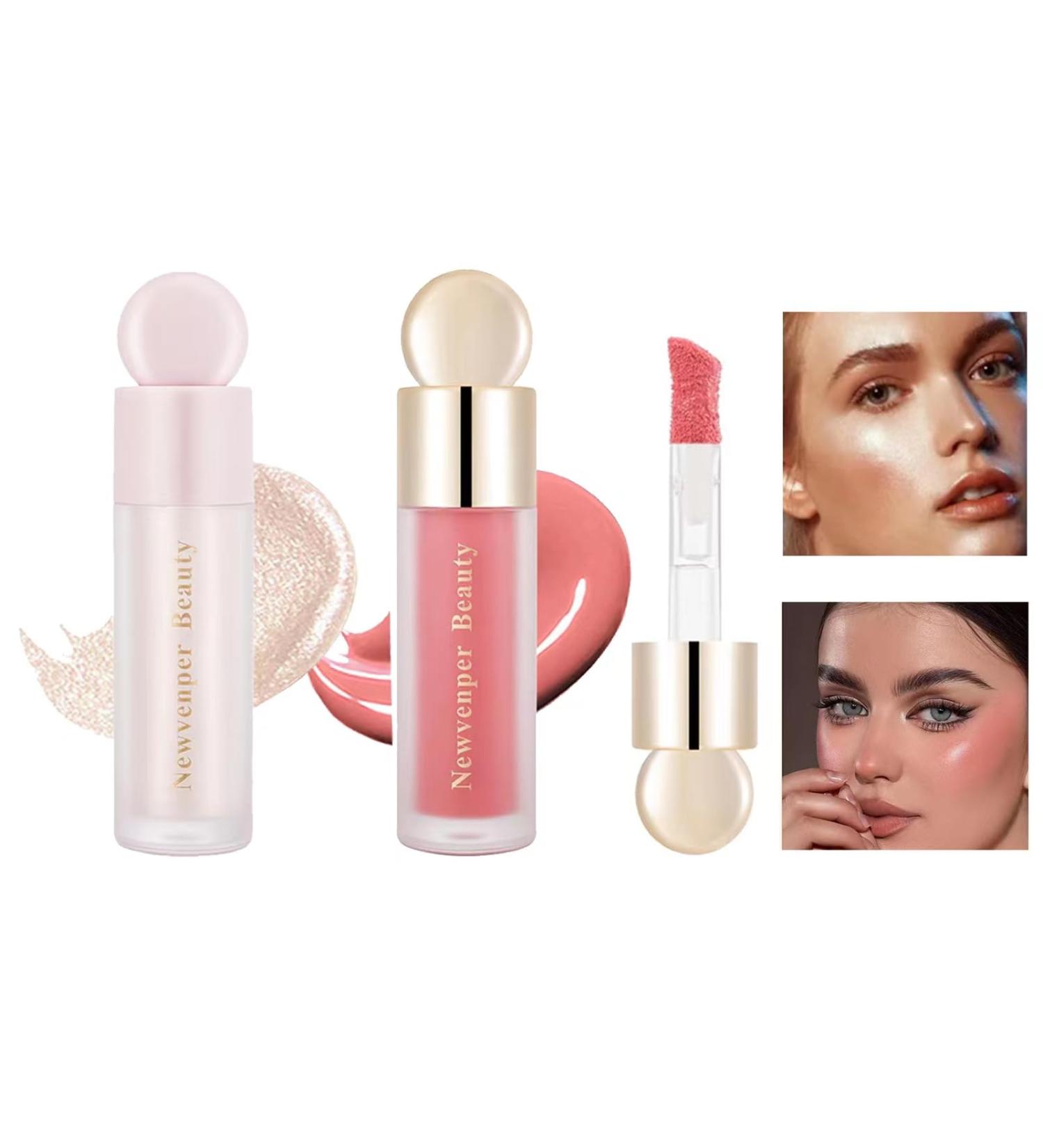 Liquid Highlighter Liquid Blush with Face Brush Long Lasting Smooth Lightweight Smudge Proof Blush+ Highlighter 2#+4# 1 count (Pack of 2) - Buy Online on SooperMarket.com