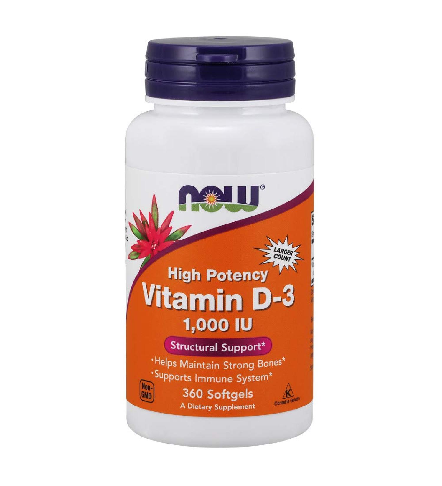 Now Foods Vitamin D3 1000 IU - High Potency Softgels (360 Count) | Immune Health & Bone Support - Buy Online on SooperMarket.com