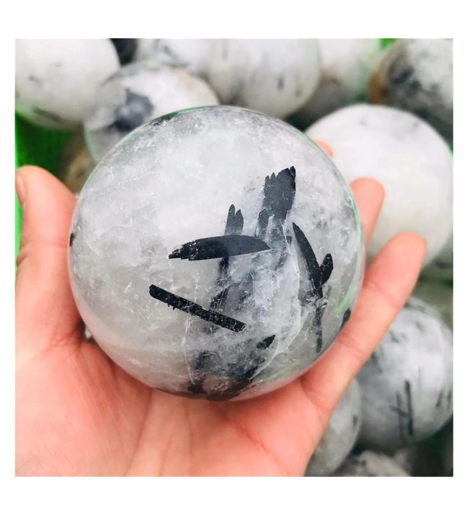 Natural Sphere 1PC Natural Crystal Spheres Black Hair Tourmaline Quartz Jet Stone Ball 50mm-90mm (Color : 60-70mm) - Buy Online on SooperMarket.com