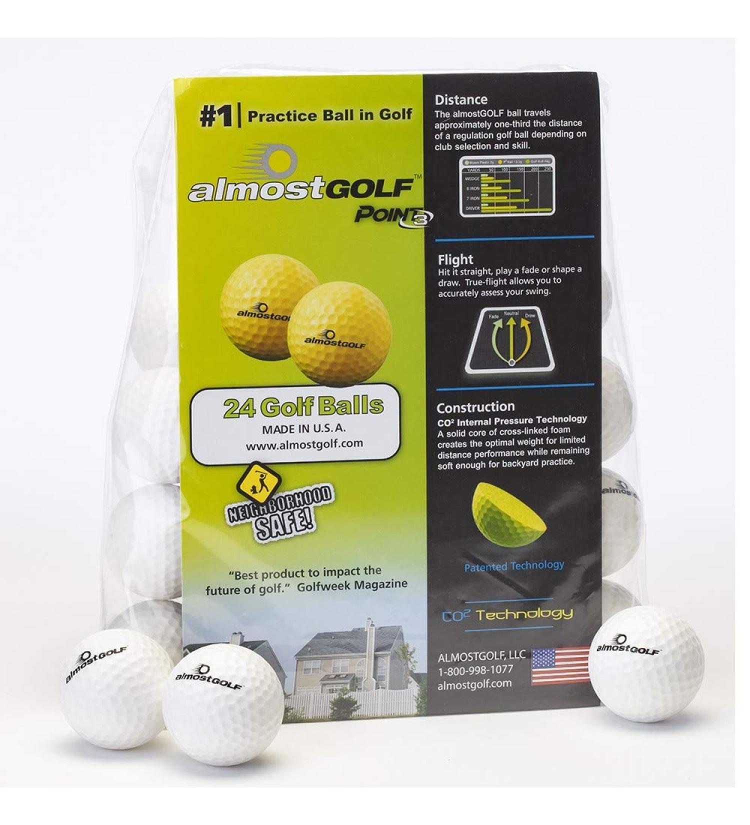 ALMOSTGOLF Point3 Limited Flight Practice Golf Balls - Pack of 24 White Foam Training Balls - Buy Online on SooperMarket.com