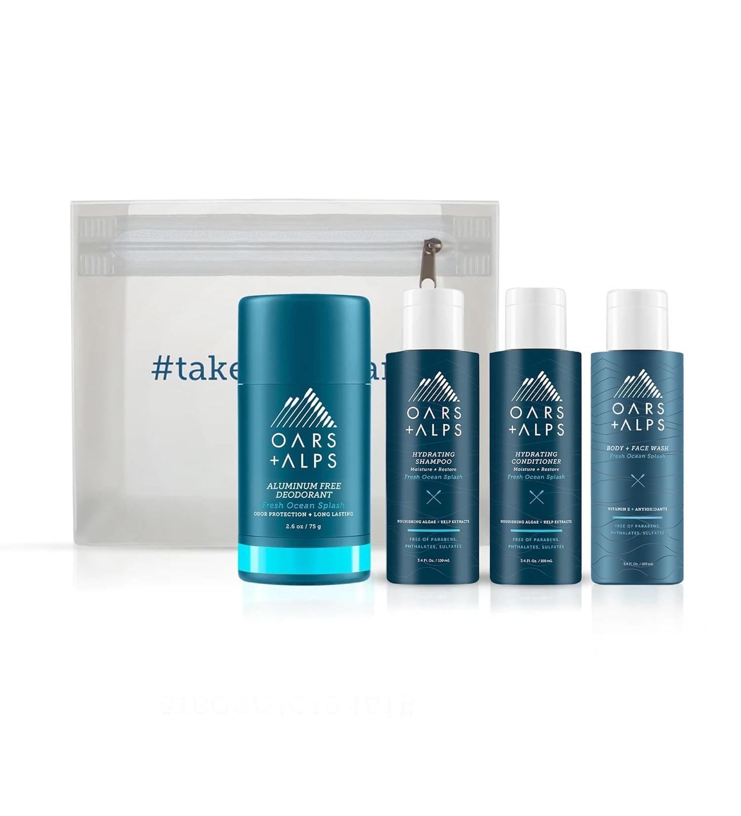 Buy Oars + Alps Hair and Body Travel Kit for Men - TSA Friendly Sulfate Free Shampoo Conditioner Body Wash & Deodorant - Fresh Ocean Splash Scent - International Shipping Available - Buy Online on SooperMarket.com