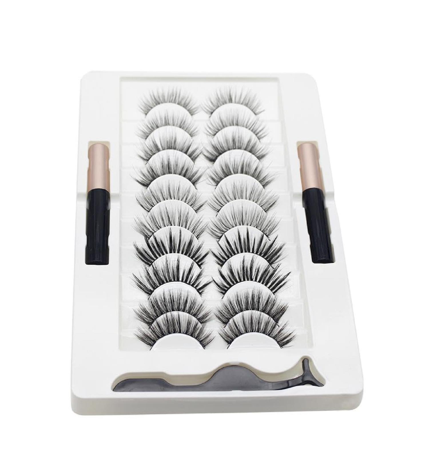 10 Pairs Magnetic Eyelashes And Eyeliner Kit Reusable 3D Magnetic False Lashes Extension No Needed For Makeup Magnetic Eyelash Kit Natural Look Magnetic Eyelash Kit With Applicator Tool - Buy Online on SooperMarket.com