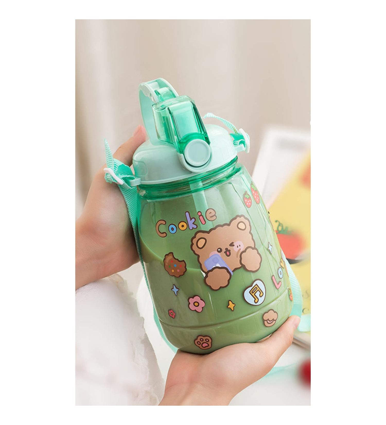 PEXIZUAN Kawaii Big Belly Water Bottle with Strap and Straw - Green 1300ML - Buy Online on SooperMarket.com