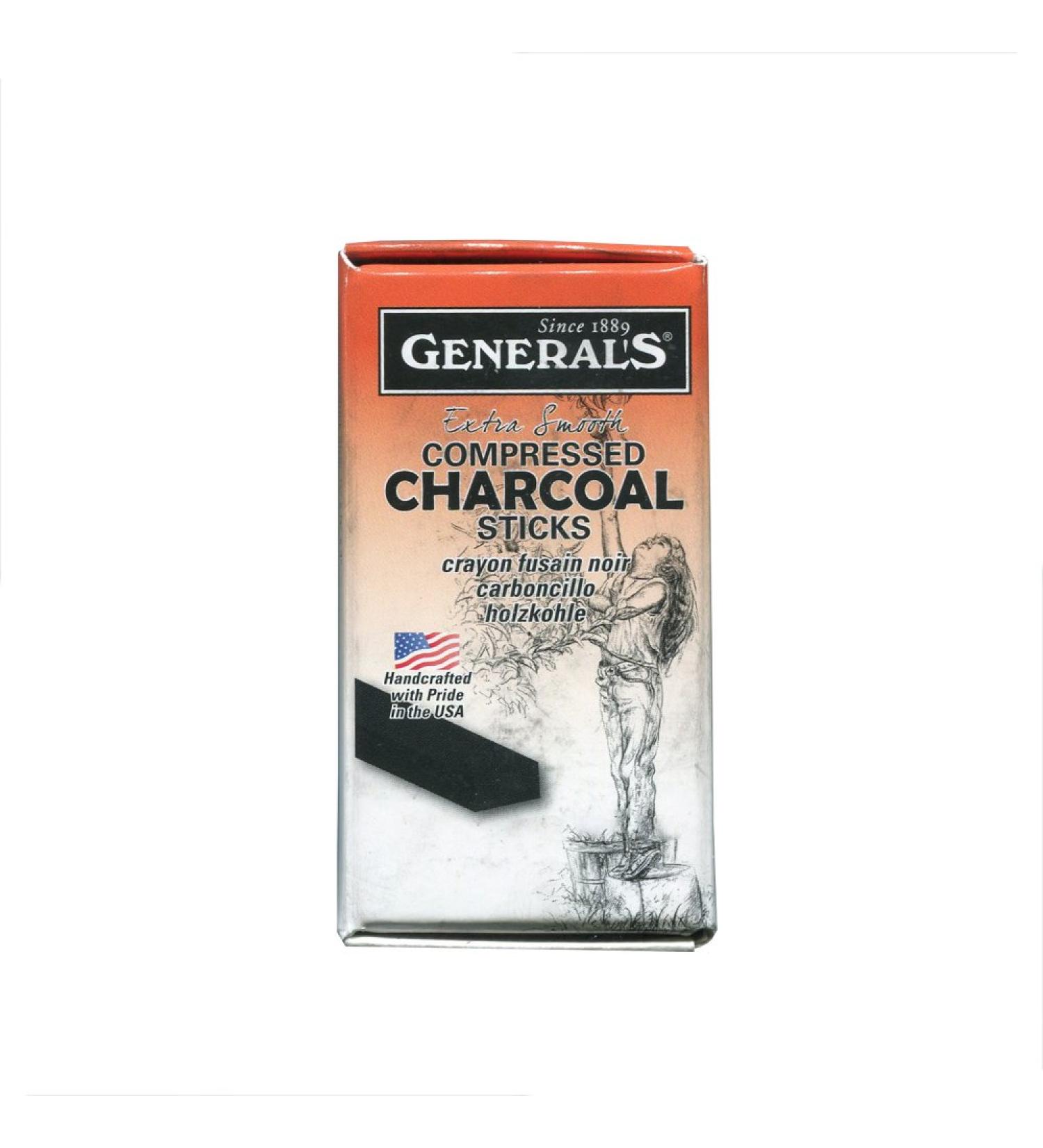 General Pencil Compressed Charcoal- Box of Six Soft Rectangular 6B Sticks