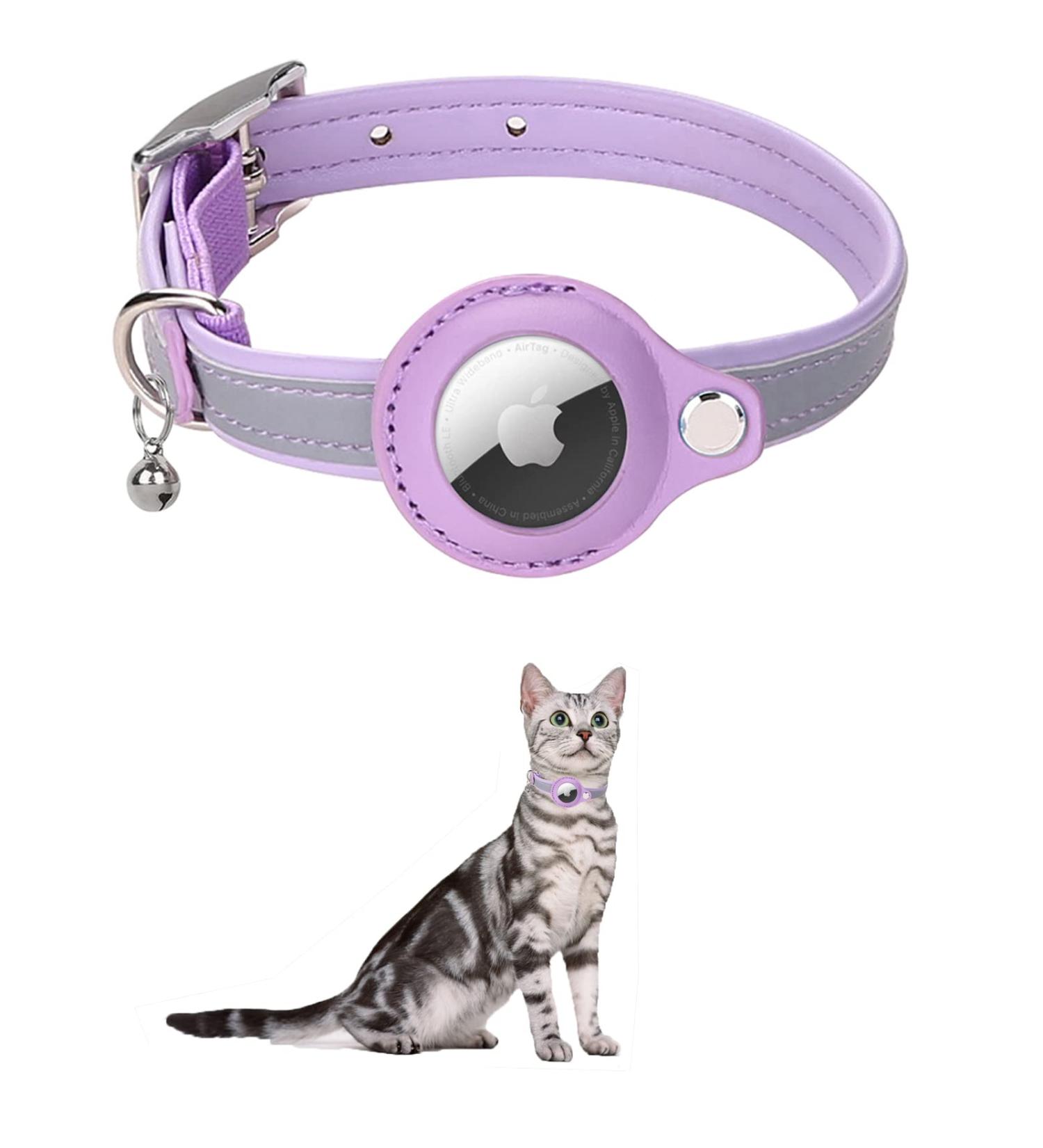 Kocnydey Reflective Airtag Cat Collar - Adjustable Anti-Wing Collars with Bell for Cats & Small Dogs (Purple XS 19-26cm) - Buy Online on SooperMarket.com