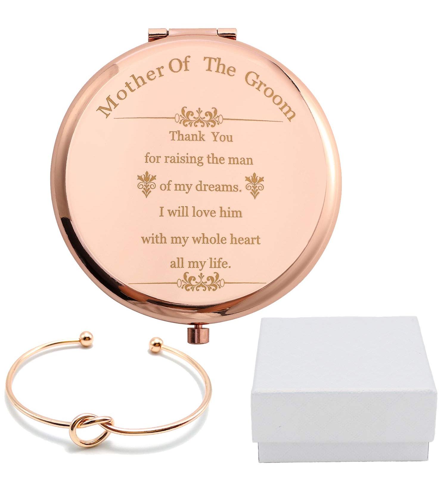 COFOZA Rose Gold Mother of The Groom Gifts Set: Compact Mirror & Knot Bracelet - Perfect Wedding Proposal Gift for Groom's Mother - Buy Online on SooperMarket.com
