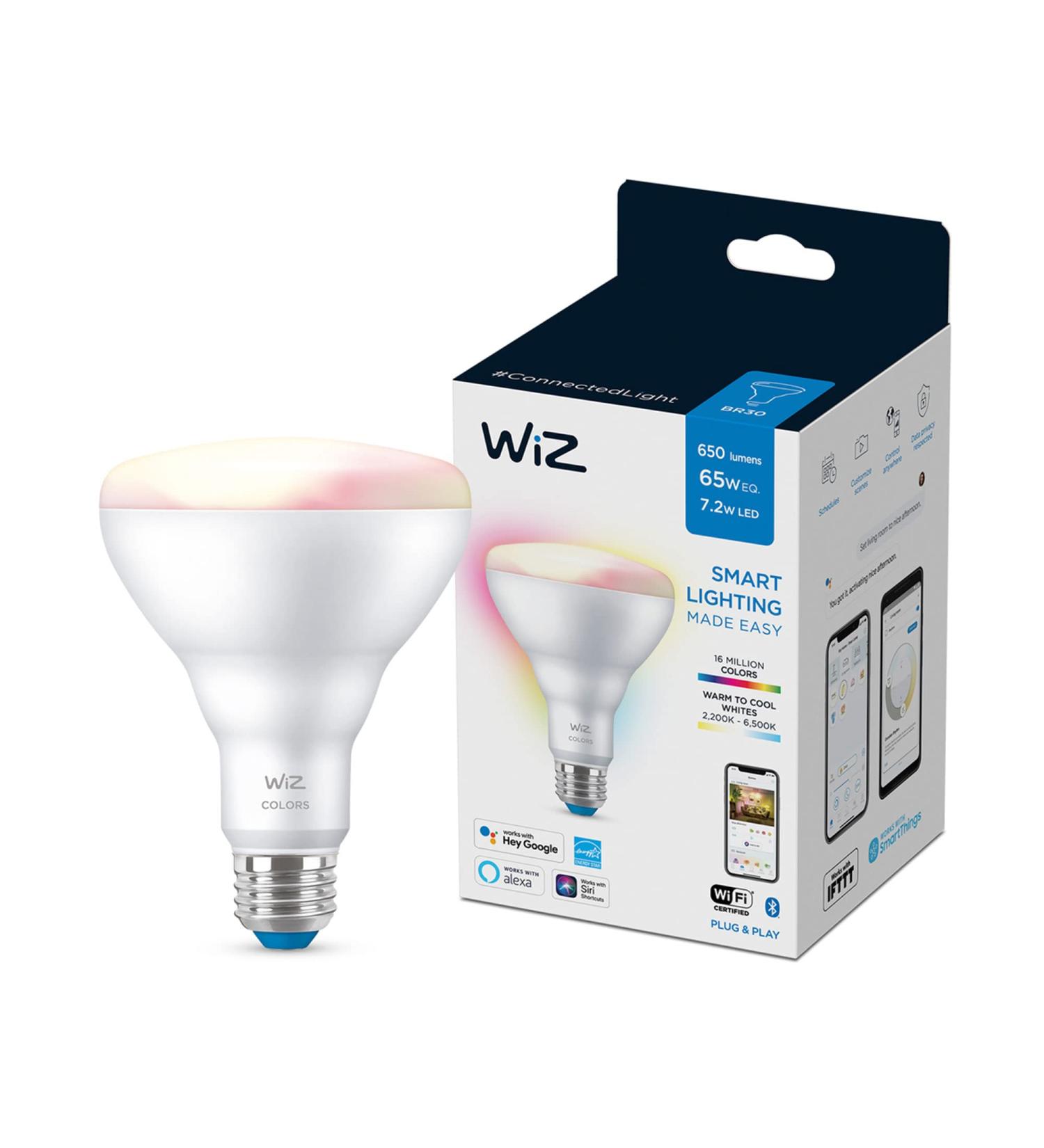 WiZ Connected Color 60W BR30 Smart WiFi Light Bulb  16 Million Colors  Compatible with Alexa and Google Home Assistant  No Hub Required  1 Bulb BR30 Color 1 Count (Pack of 1) - Buy Online on SooperMarket.com