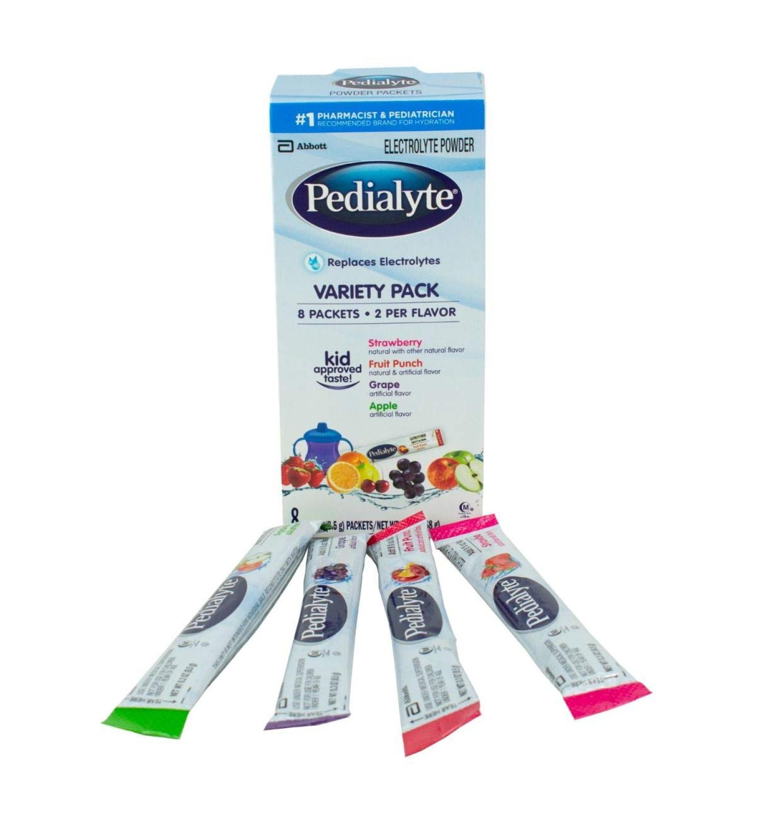 Pedialyte - 19355 Electrolyte Powder Packs Are a Convenient & Portable Way to Quickly Replenish Lost Fluids & Electrolytes to Help Prevent Dehydration, Just Add Water, 8 Powder Packs, Variety Pack