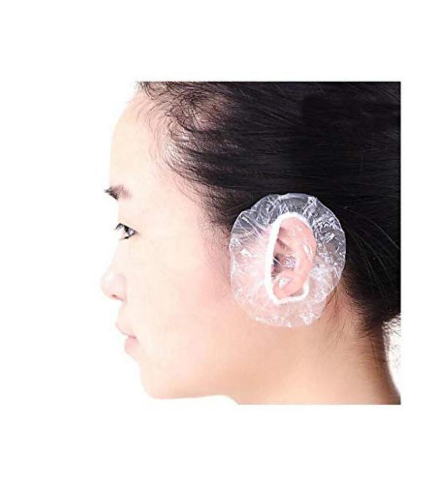 100PCS Transparent Plastic Disposable Waterproof Hairdressing Dye Coloring Ear Cover Protector Caps for Bathing Shower Spa Keep Ear Clean and Dry - Buy Online on SooperMarket.com