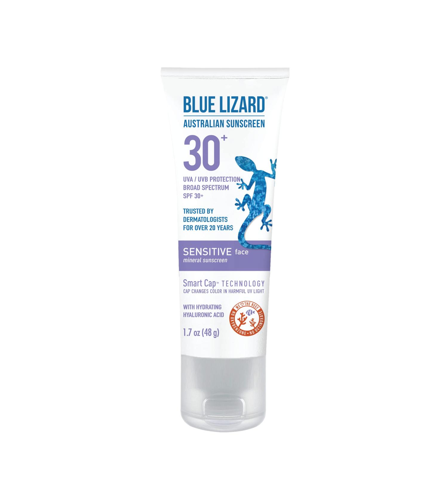 Blue Lizard Sensitive Face Mineral Sunscreen SPF 30+ with Hyaluronic Acid - Fragrance Free - 1.7 oz - Buy Online on SooperMarket.com