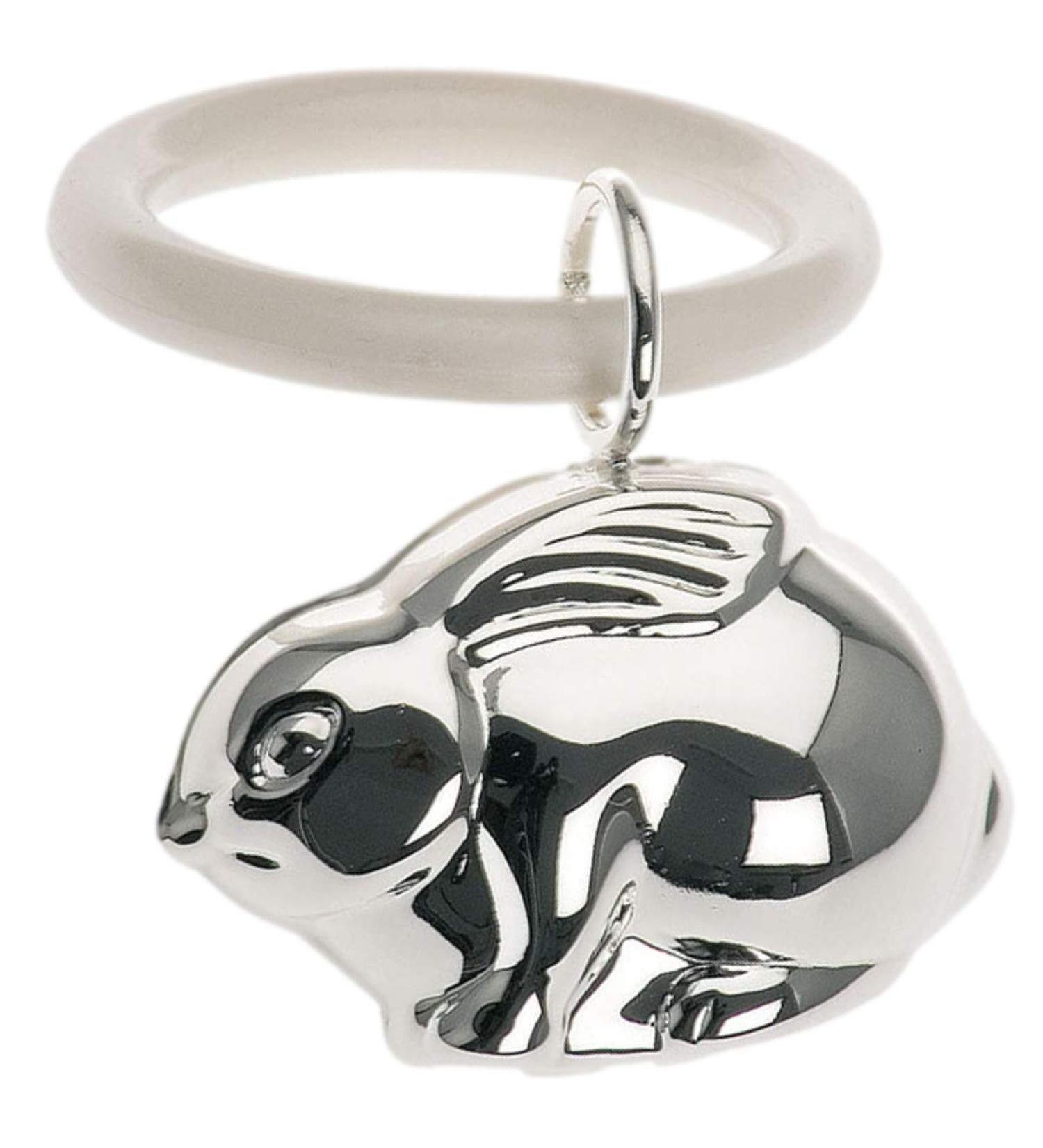 Premium Silver-Plated Children's Rattle with Bite Ring - 7cm Hare Design | Ideal Gift Packaging - Buy Online on SooperMarket.com