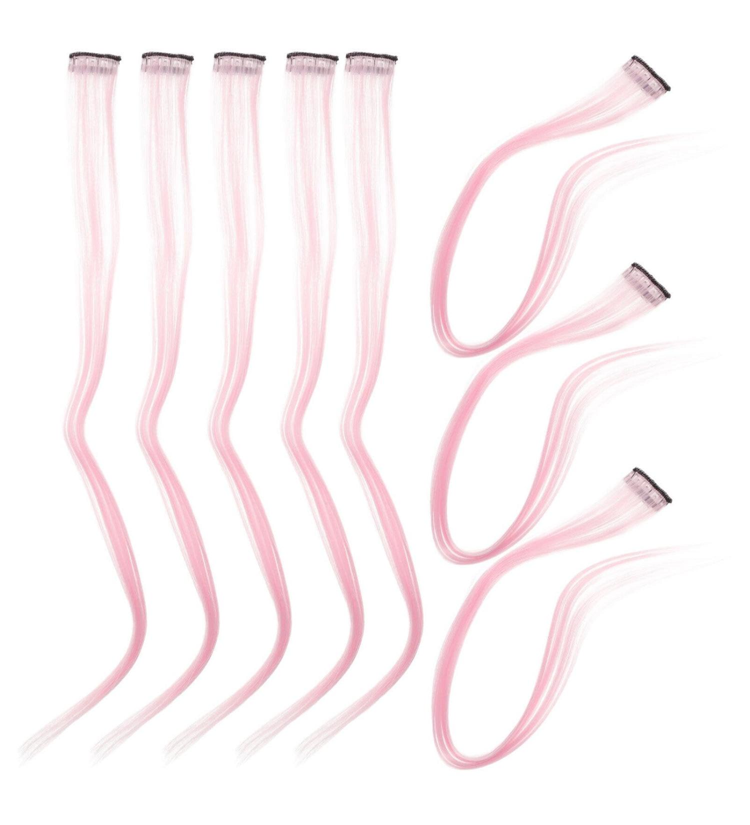 10pc Straight Hair Extensions Ponytail Wigs High Temperature Fiber Clip Hairpiece Women Girls Party Highlights Pink - Buy Online on SooperMarket.com