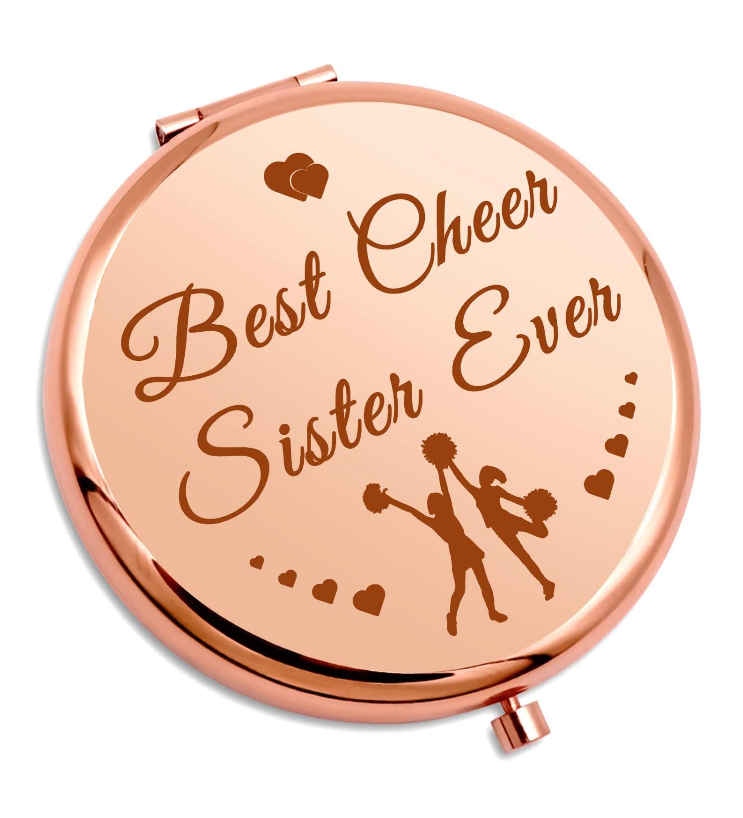 Sister Cheerleading Gift Compact Makeup Mirror - Friendship Gifts for Cheerleaders - Rose Gold Pocket Mirror - Buy Online on SooperMarket.com