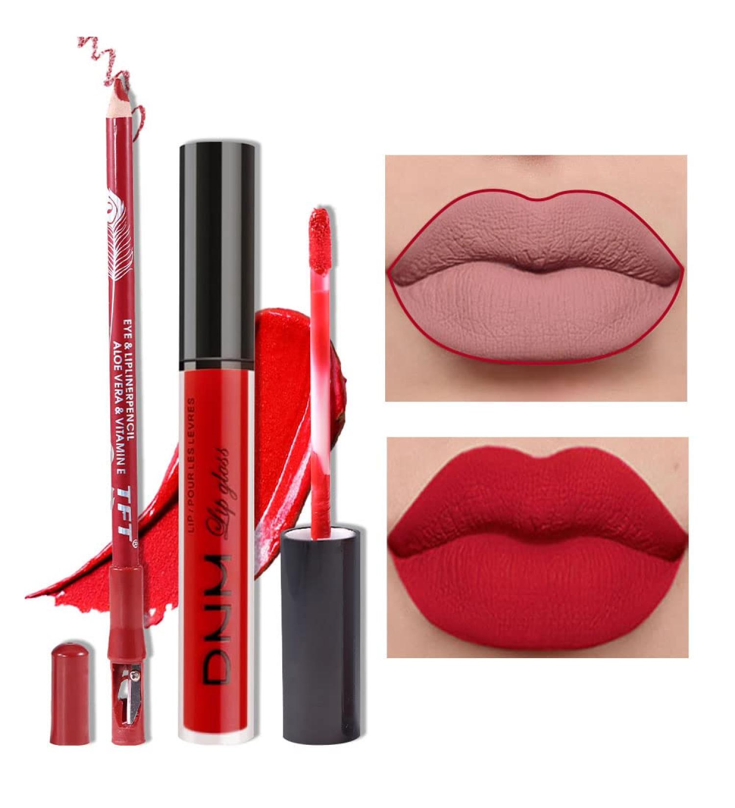 Matte Ruby Red Lip Liner and Lipstick Set | Waterproof 24H Matte Liquid Lipstick with Lip Liner | Long-Lasting Kit for Gorgeous Lips - Buy Online on SooperMarket.com