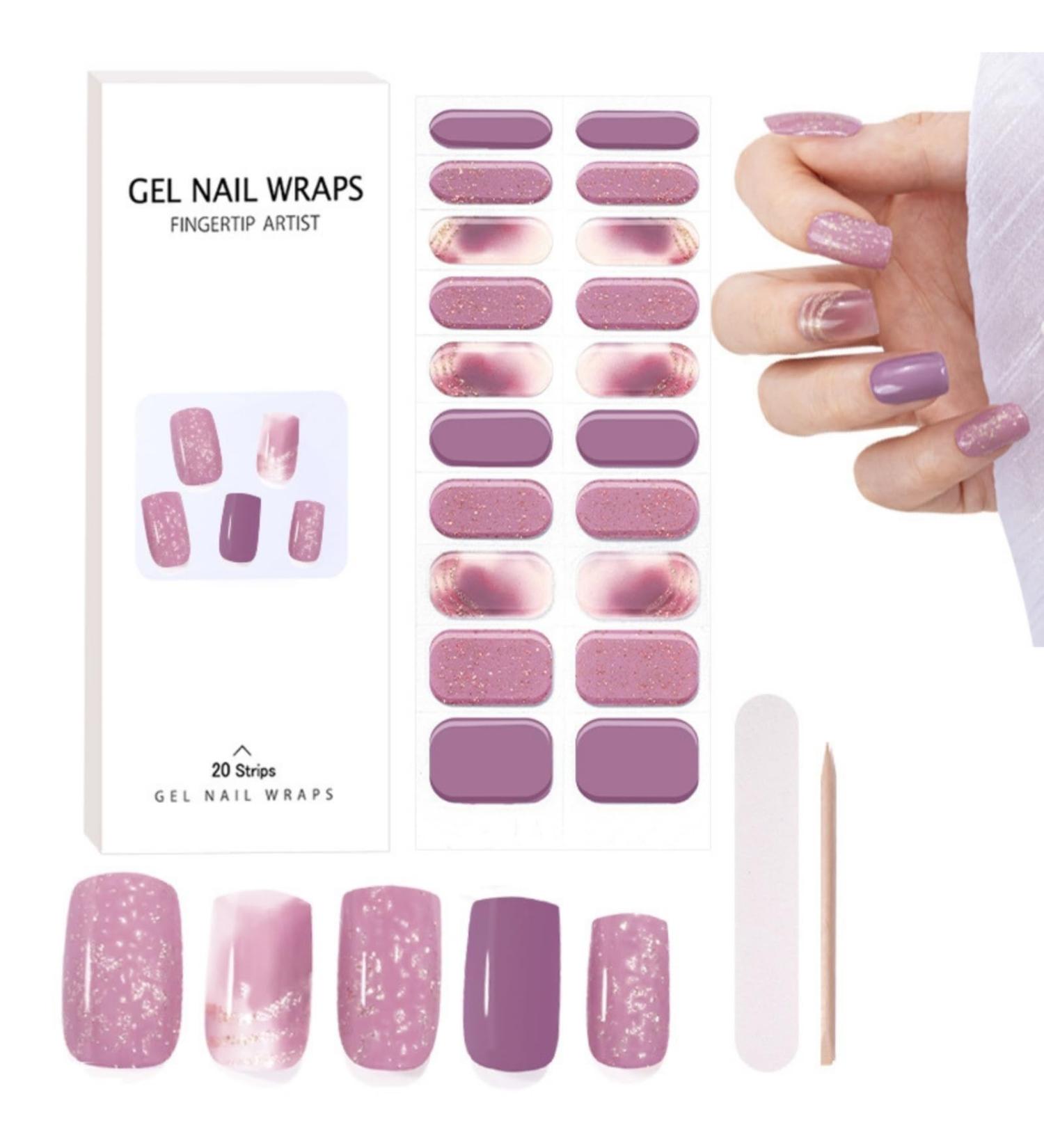 Semi Cured Gel Nails Strips 20PCS Burple Glitter Self Adhesive Gel Nail Stickers Soft Full Nail Wraps Waterproof Gel Nail Strips Decal with Nail File & Stick UV/LED Lamp Required - Buy Online on SooperMarket.com