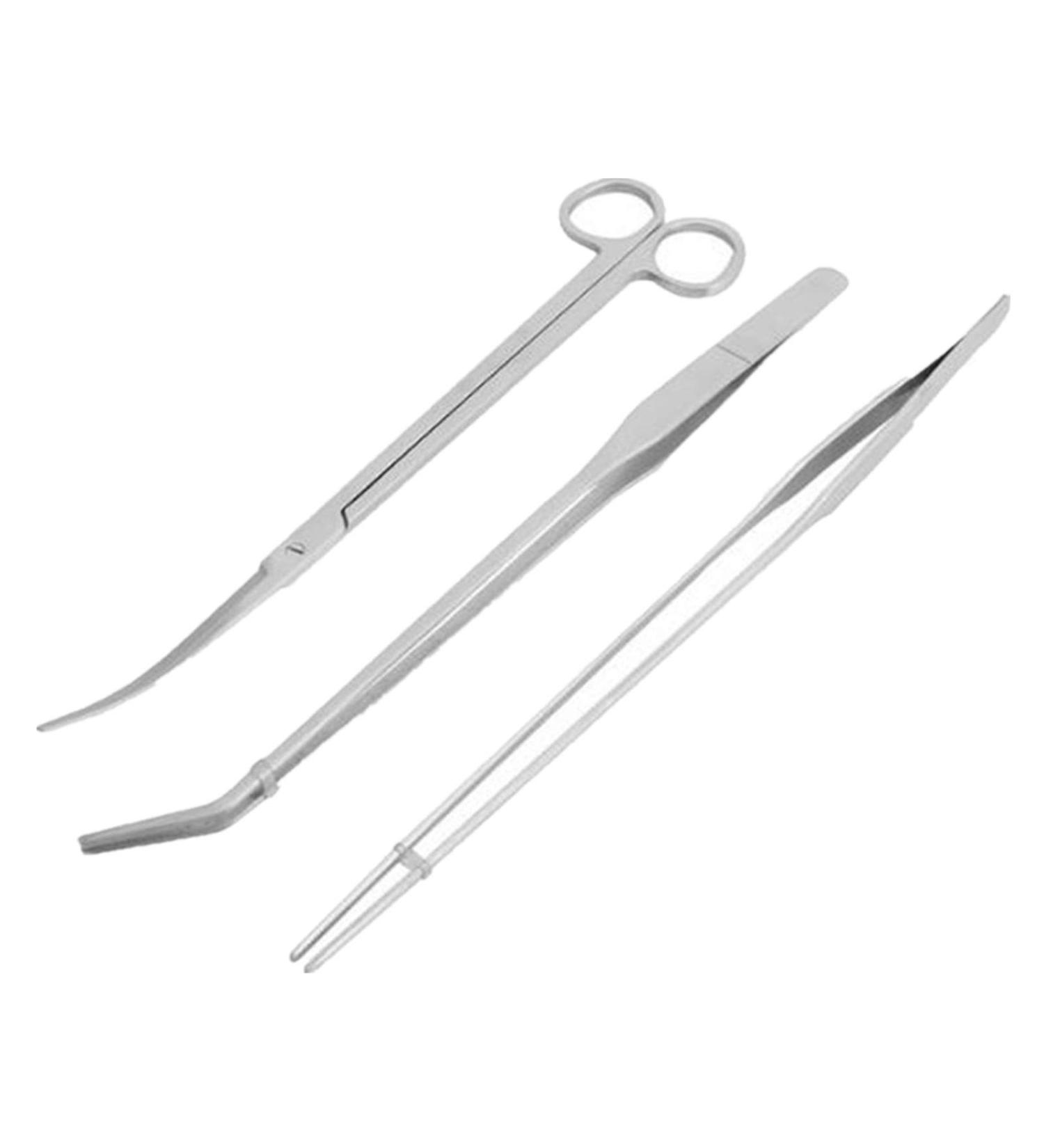 Stainless Steel 3-in-1 Aquarium Tools Kit | Extra Long Tweezers & Scissors Set - Buy Online on SooperMarket.com