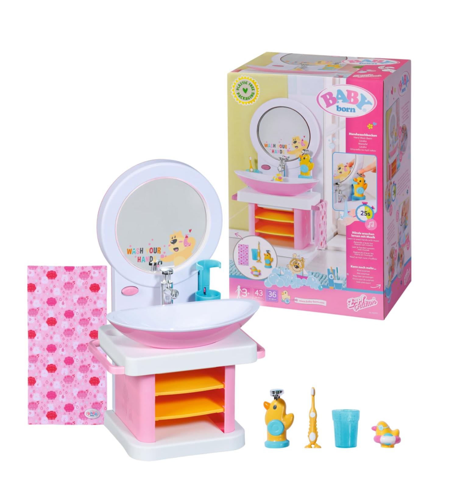 Shop Baby Born Bath Washbasin - Interactive Doll Playset with Light Sound Toothbrush Soap Dispenser & More | 832707 by Zapf Creation - International Shipping Available - Buy Online on SooperMarket.com