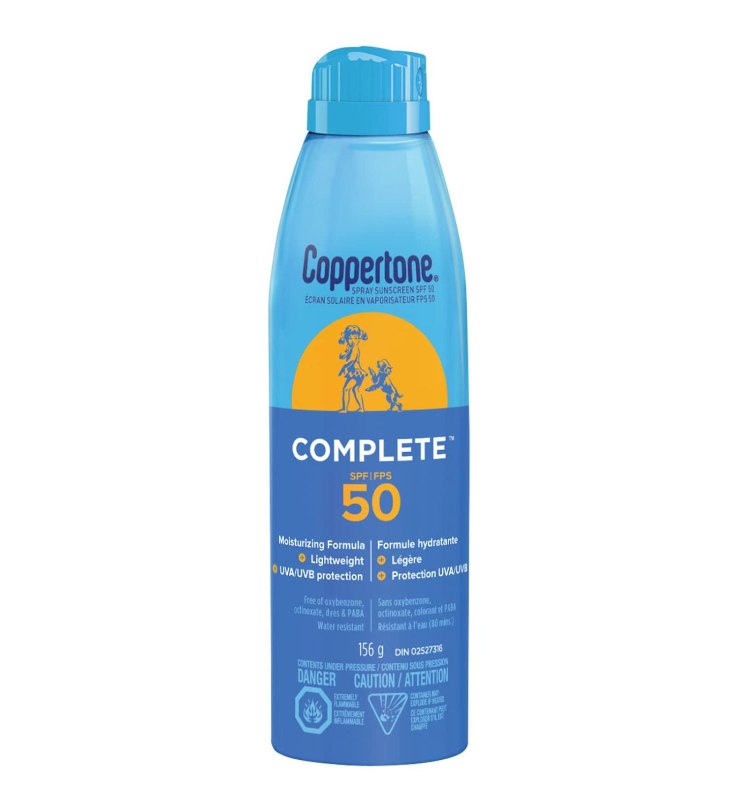 Coppertone Complete SPF 50 Sunscreen Spray Lightweight and Moisturizing Spray Sunscreen Water Resistant Sunscreen Broad Spectrum SPF 50 UVA/UVB Protection Oxybenzone Free 156g Spray SPF 50 156 g (Pack of 1) - Buy Online on SooperMarket.com