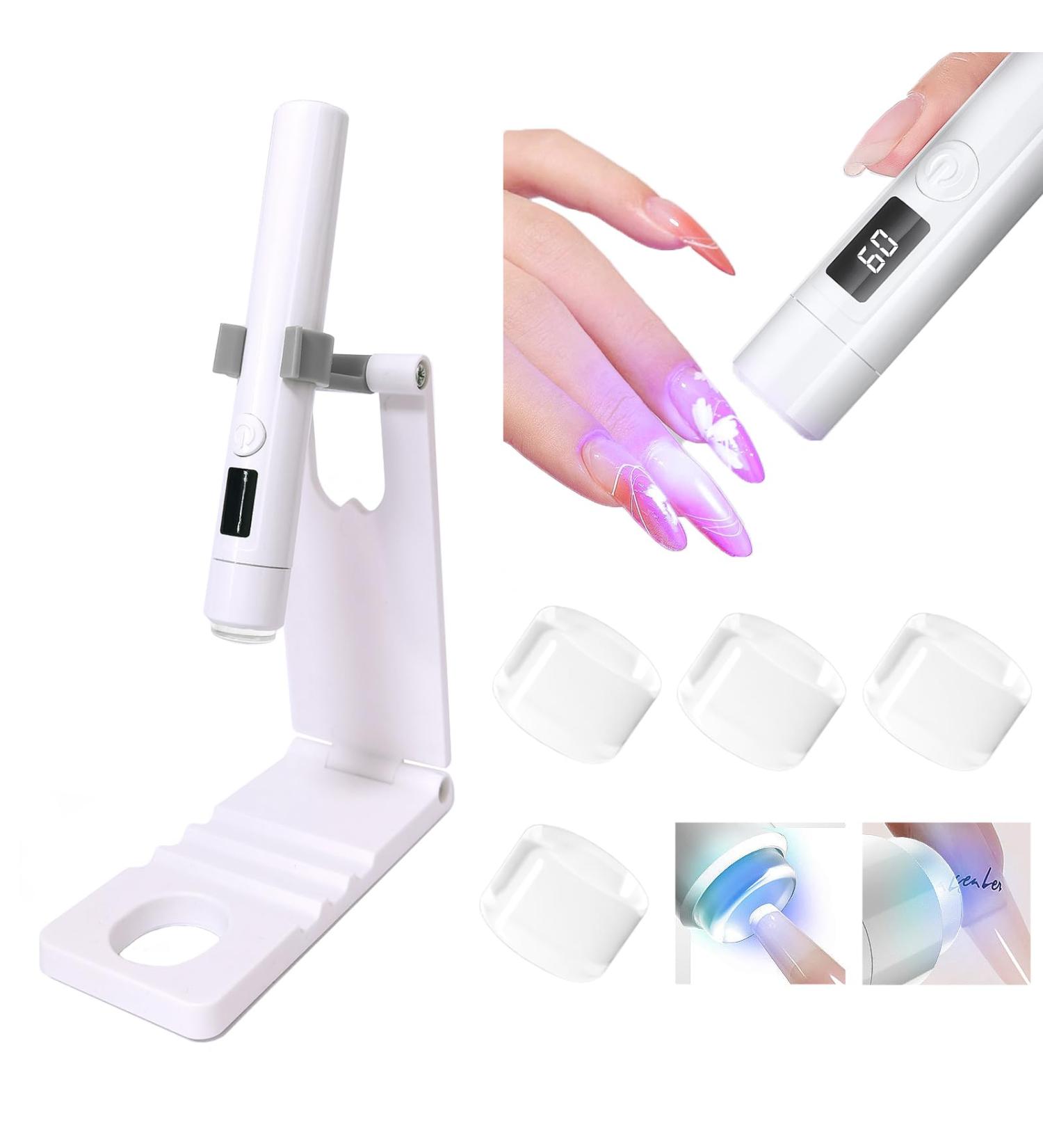 Portable Mini UV Nail Light & Stamper Kit - Cordless LED Gel Polish Dryer with Foldable Stand for Home & Salon DIY Manicure - Buy Online on SooperMarket.com