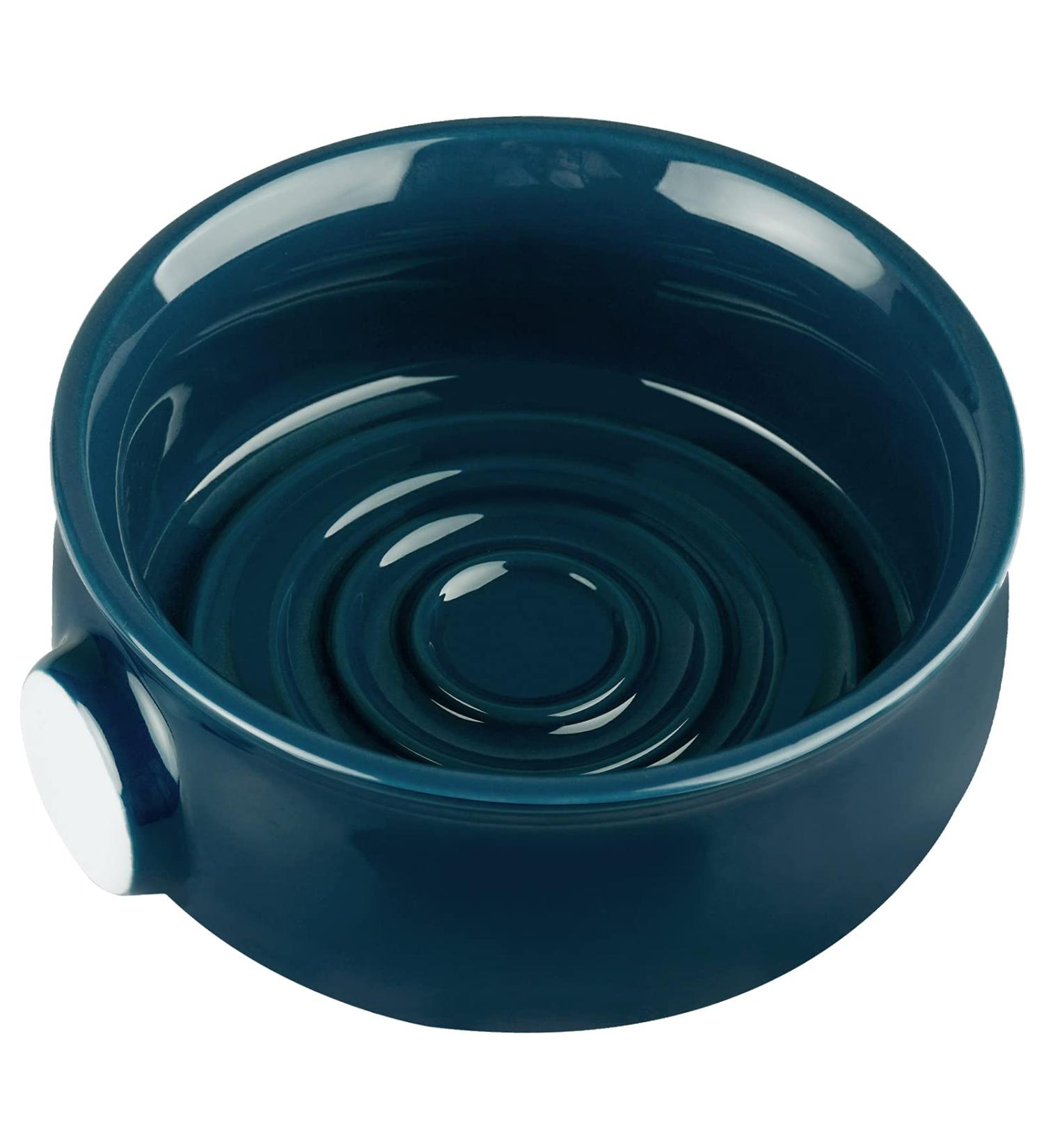 Lake Blue Ceramic Shaving Soap Bowl with Non-slip Handle | Large Capacity for Wet Razor Shave Cream | Easy Lather Ridges for Men - Buy Online on SooperMarket.com
