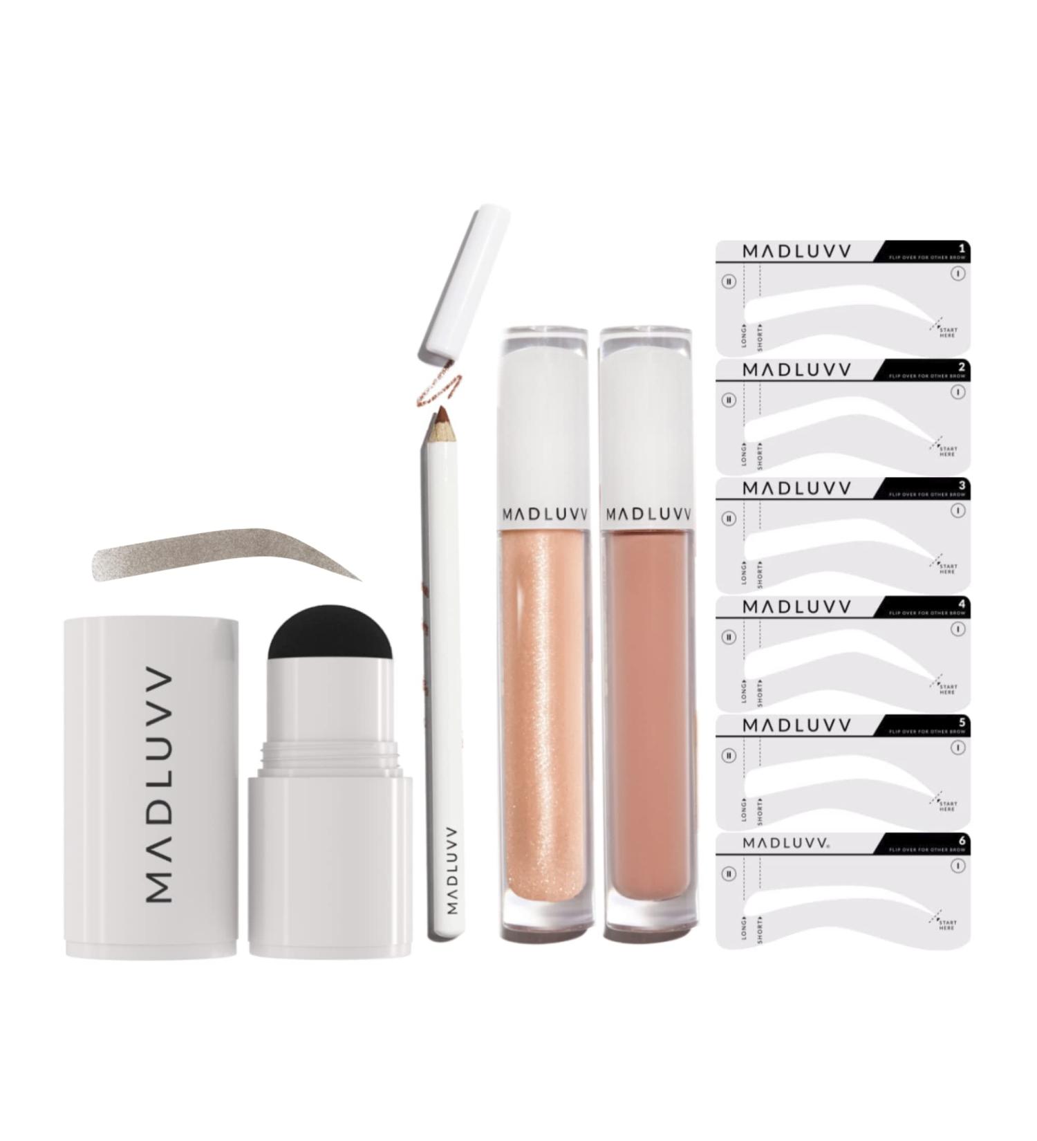 MADLUVV 1-Step Eyebrow Stamp Stencil Kit + Nude Pink Lip Kit Bundle (Soft Brown) - Buy Online on SooperMarket.com