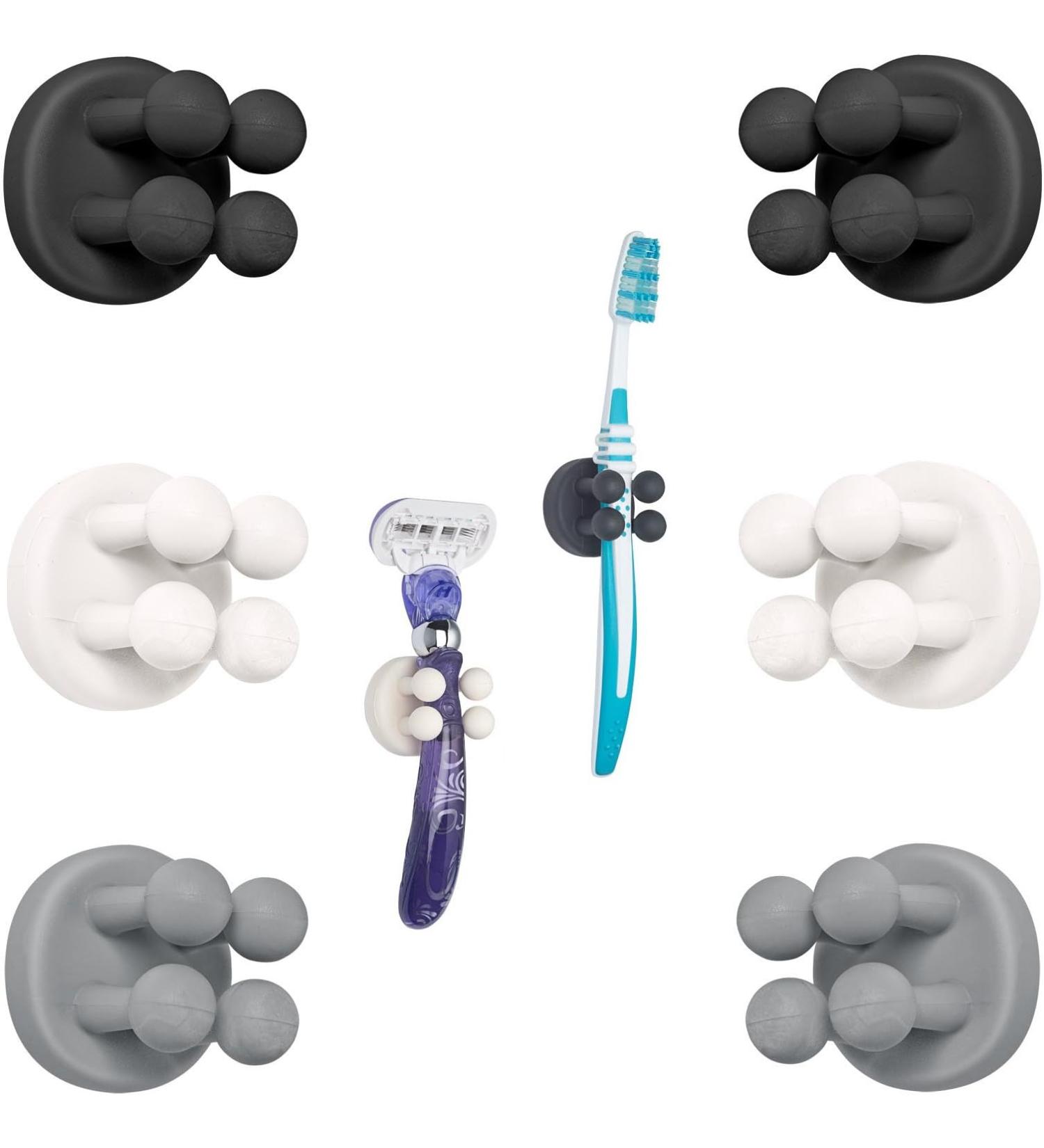 Tecbull Funny Hooks - Self-Adhesive Toothbrush & Razor Holder | No Drilling 6x Black/Gray/White + Replacement Pads - Buy Online on SooperMarket.com