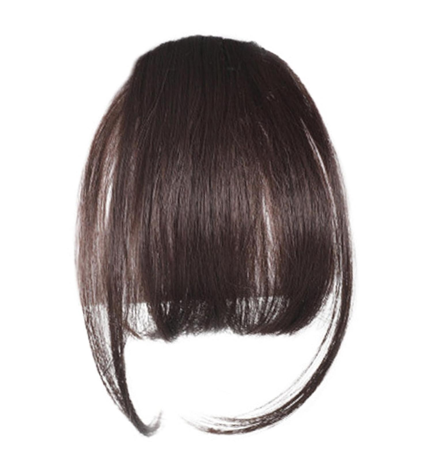 Clip in Bangs for Women 9.8" Fake Hair Natural Clip on Bangs Dark Brown Air Bangs Hair Clip with Temples & Invisible Breathable Net Curlable Cuttable Fake Bangs - Buy Online on SooperMarket.com
