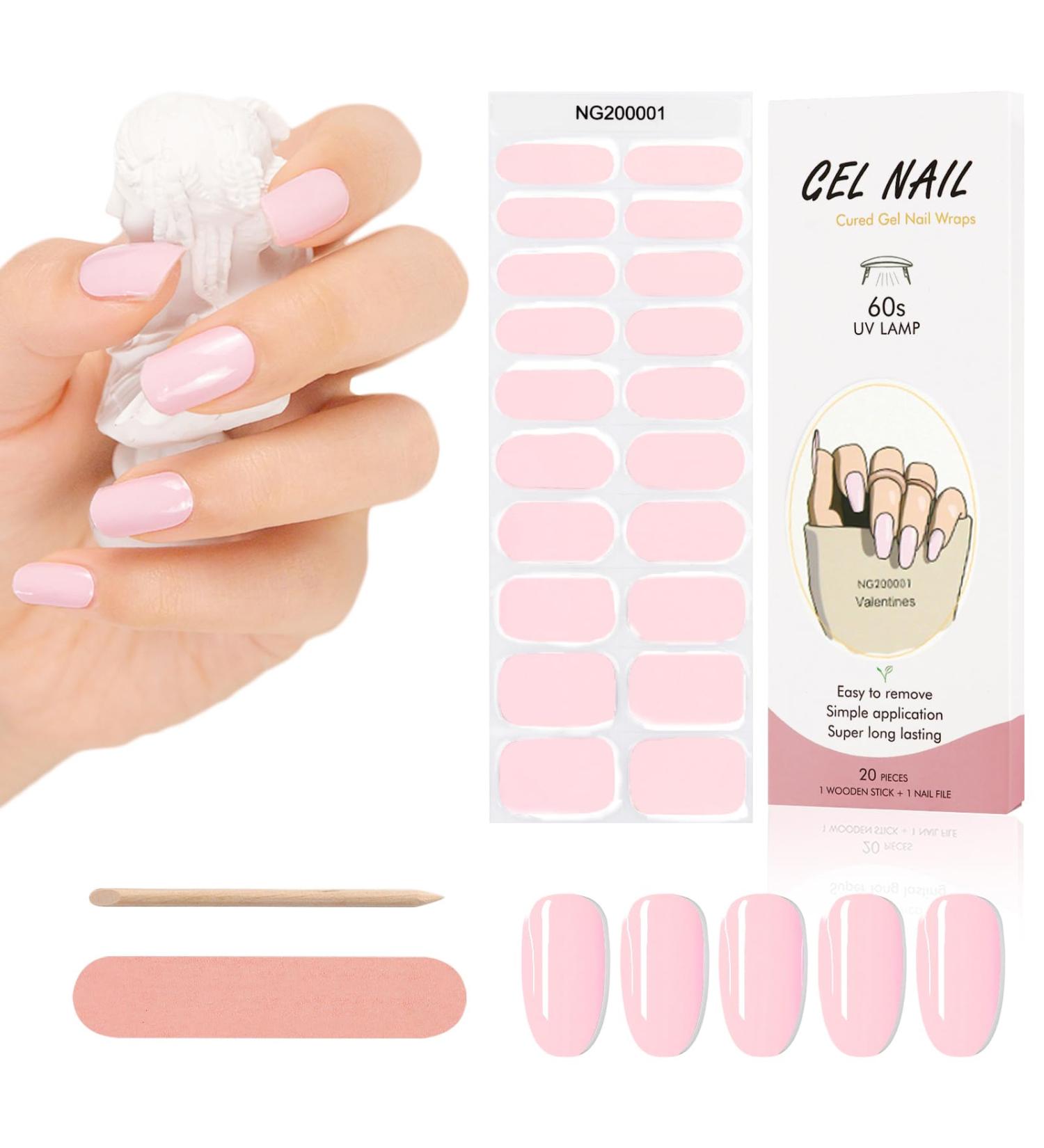 Kalolary 20PCS Nail Gel Polish Strips - Light Pink | Self-Adhesive Wraps for Cured Gel Nails | Nail Stickers Decals - UV/LED Lamp Required - Buy Online on SooperMarket.com
