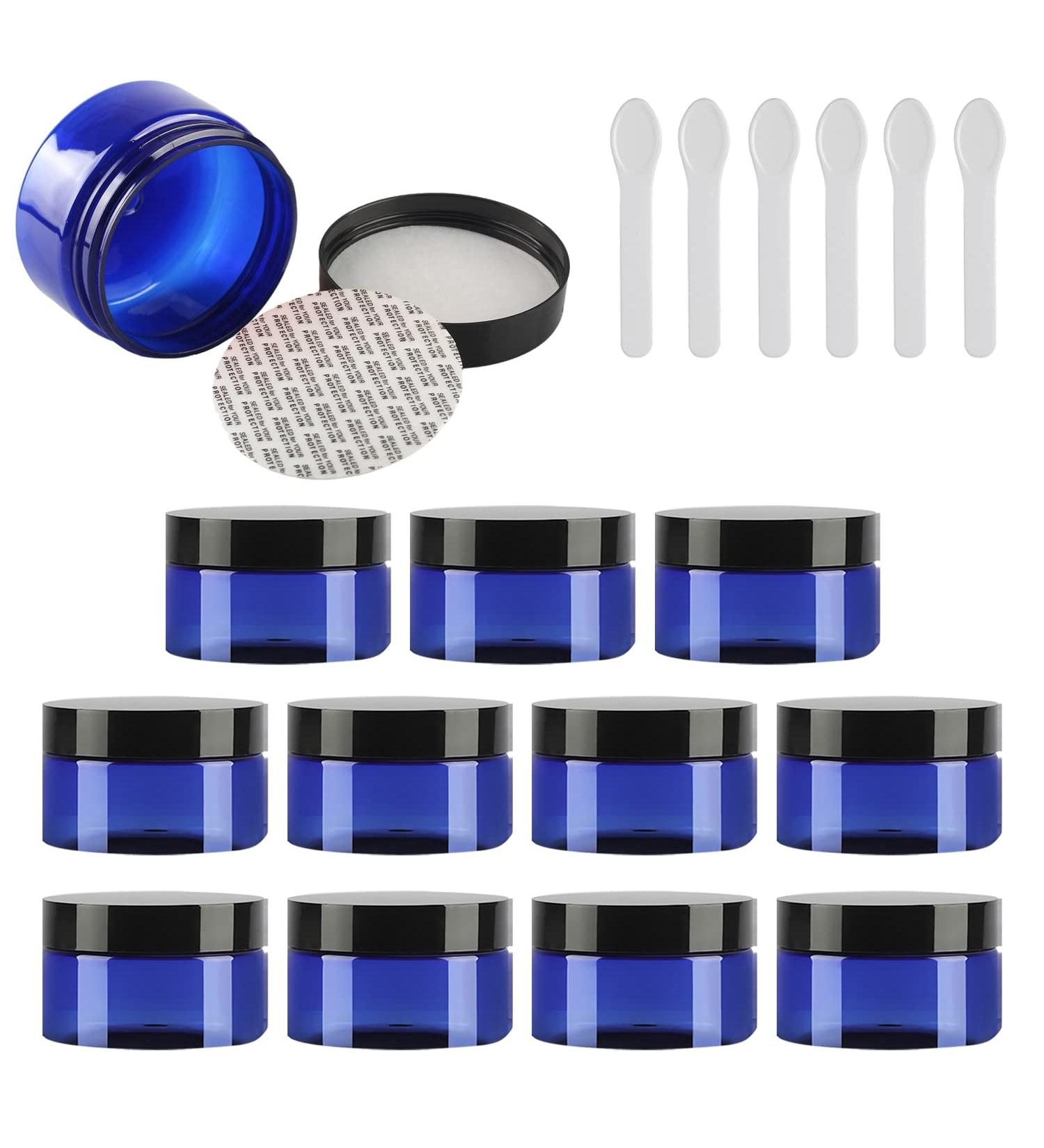 Buy Tianzd 12 Pieces 100ml Blue Plastic Cream Cans & 6 Spatulas - Perfect for Cosmetics & Storage | International Shipping Available - Buy Online on SooperMarket.com