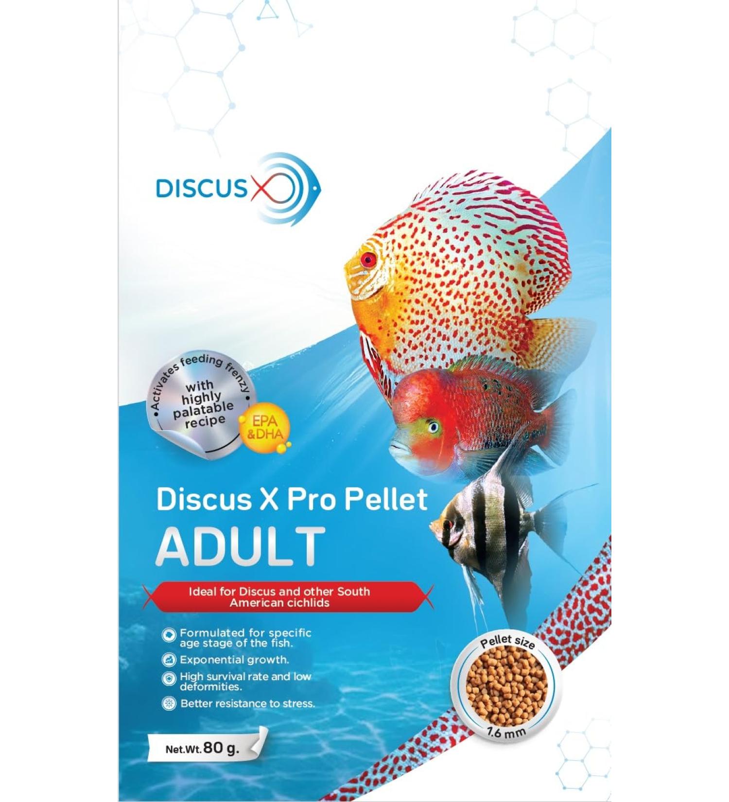 Discus X PRO Pellet Fish Food Adult Ideal for Discus and South American Cichlids 80g. 1.6mm Pellet Size (Slow Sinking) - Buy Online on SooperMarket.com
