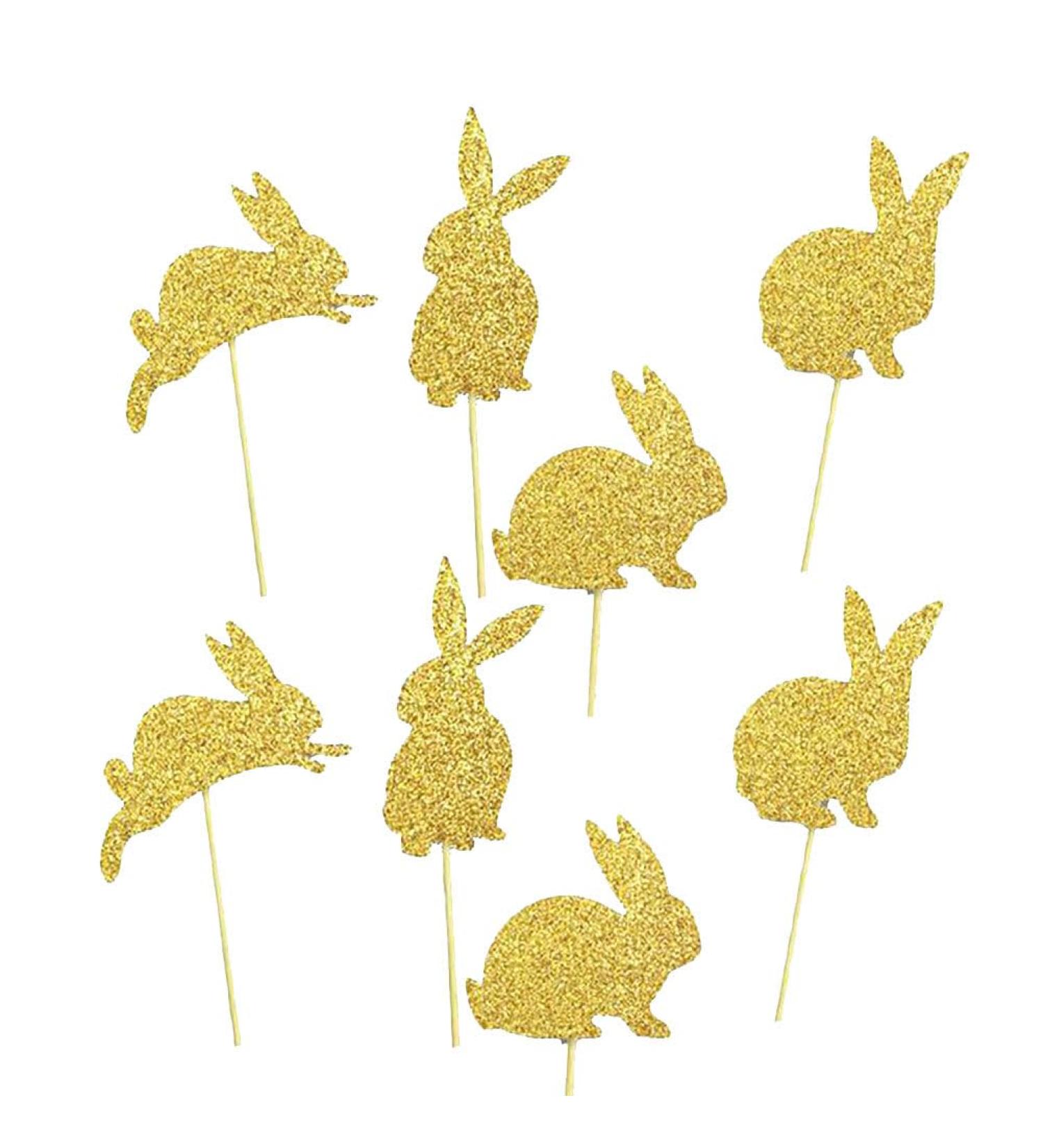 8 Pcs 4 Types Bunny Cupcake Toppers Rabbit Cake Toppers Birthday Party Easter Cake Decoration (Golden) LM - Buy Online on SooperMarket.com