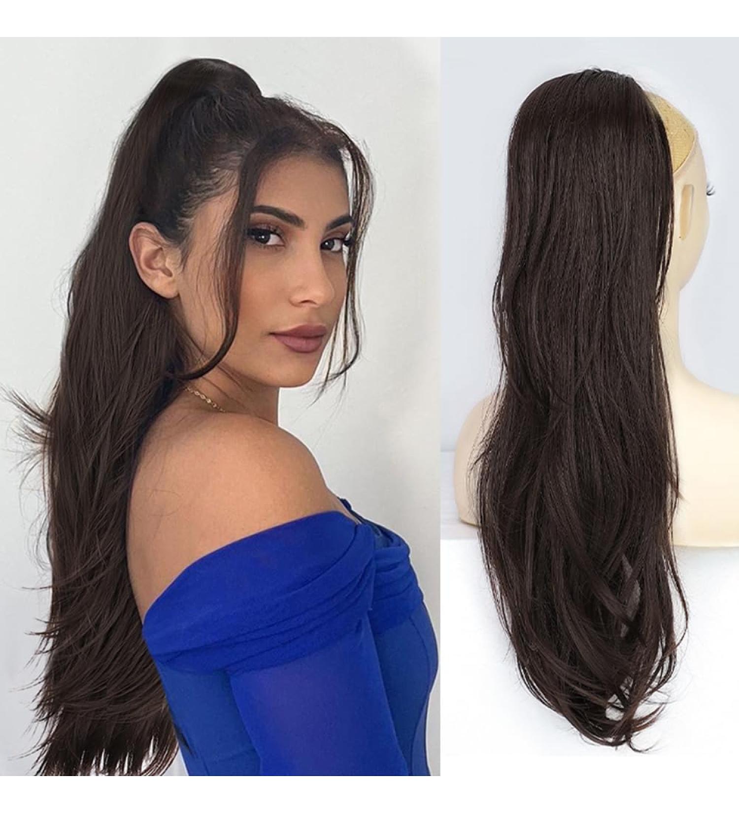 PORSMEER 26 Black Drawstring Ponytail Extension - Synthetic Hairpiece for Women/Girls, Natural Straight Wavy End, Daily Use/Party - Black-2 - Buy Online on SooperMarket.com