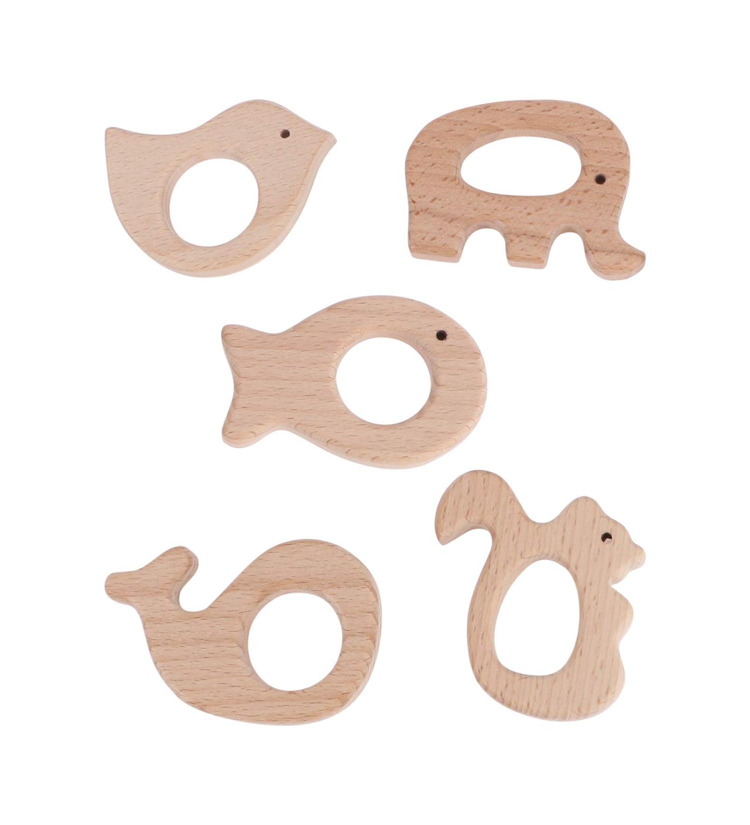 Amosfun 5pcs Wooden Baby Teether Toys - Animal Shape Chewing & Grasping Toys (Khaki) - Buy Online on SooperMarket.com
