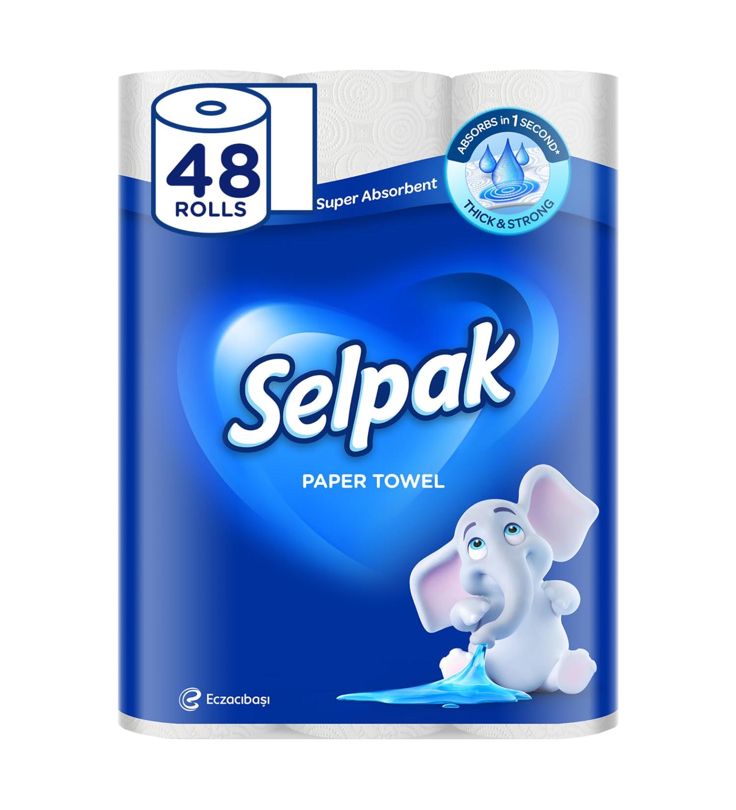 Selpak 100% Pure Cellulose Kitchen Roll 48 Rolls (3-Layer 3840 Sheets) Moisture-Resistant & Dermatologically Tested Paper Towels for Your Home - Buy Online on SooperMarket.com
