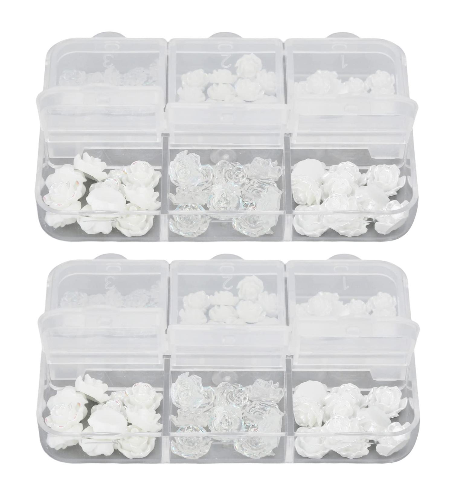 Nail Charms Nail Art Decorations 2 Boxes Nail Art Decorations Delicate Compact White Rose Camellia Nail Art Rhinestones for Girls - Buy Online on SooperMarket.com