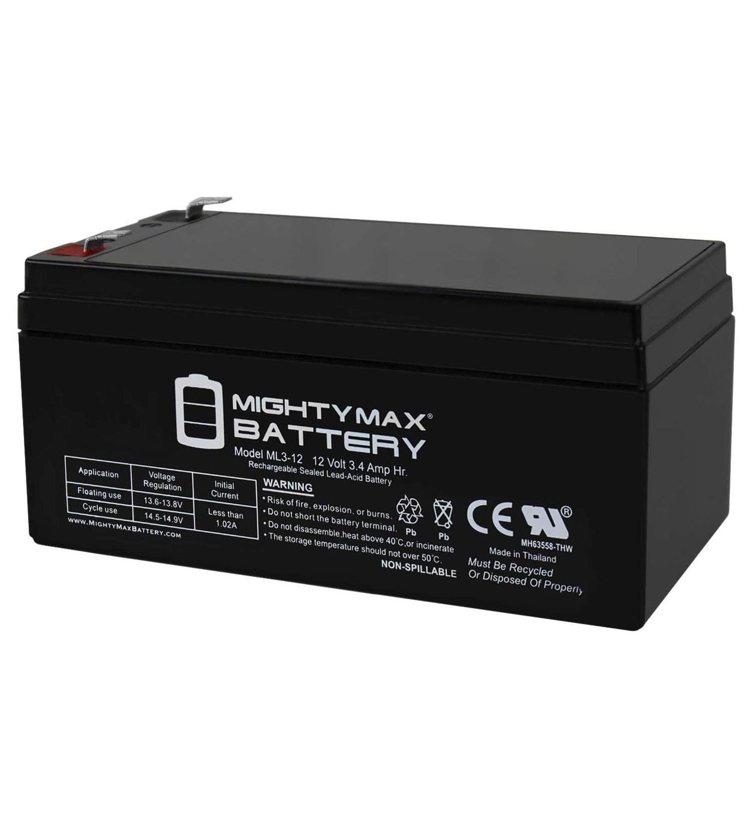 Mighty Max Battery ML3-12 12V 3.4AH Sealed Lead Acid Battery - Ideal for BB BP3-12 | International Shipping Available - Buy Online on SooperMarket.com