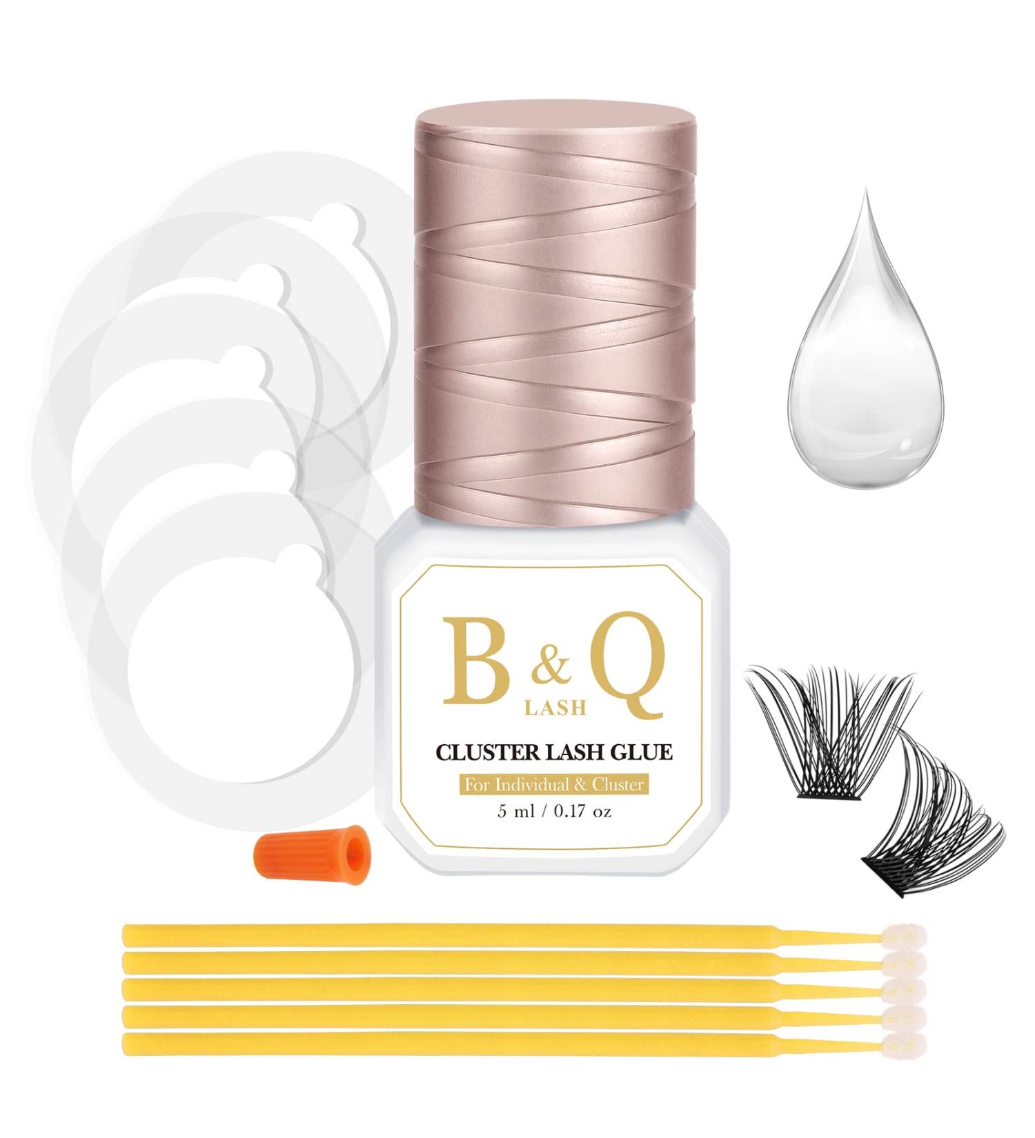 Cluster Lash Glue 5ml - Long Lasting Waterproof Eyelash Extension Bond for DIY Lash Clusters - Clear Lash Glue with Micro Brushes - B&Q LASH - Buy Online on SooperMarket.com