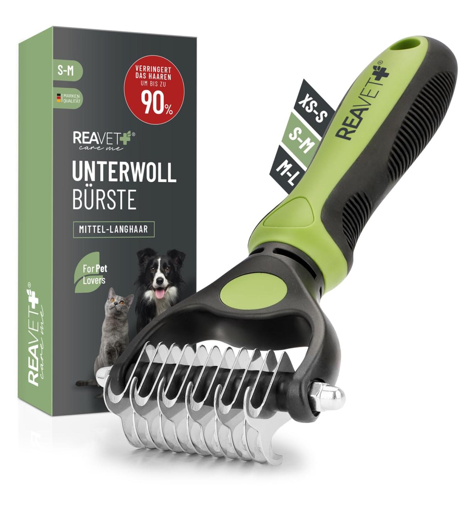 Reavet Dog & Cat Brush - Underwool Brush for Long Hair Medium Breeds (S-M) | Massage Effect & Top Hair Protection | Ideal Fur Brush for Dogs & Cats - Buy Online on SooperMarket.com
