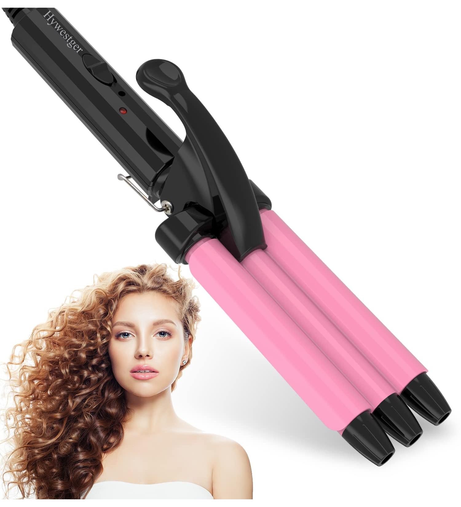 Mini 3 Barrel Curling Iron - 1/2 Inch Beach Waves Wand for Travel | Dual Voltage Ceramic Tourmaline Crimper - Pink - Lightweight & Easy to Use - Buy Online on SooperMarket.com