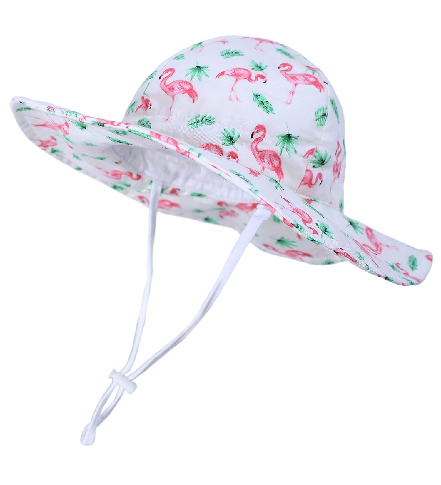 LANGZHEN Baby Girls Beach Sun Hat with Chin Strap, Flamingo Buff, 1-2 Years - Buy Online on SooperMarket.com