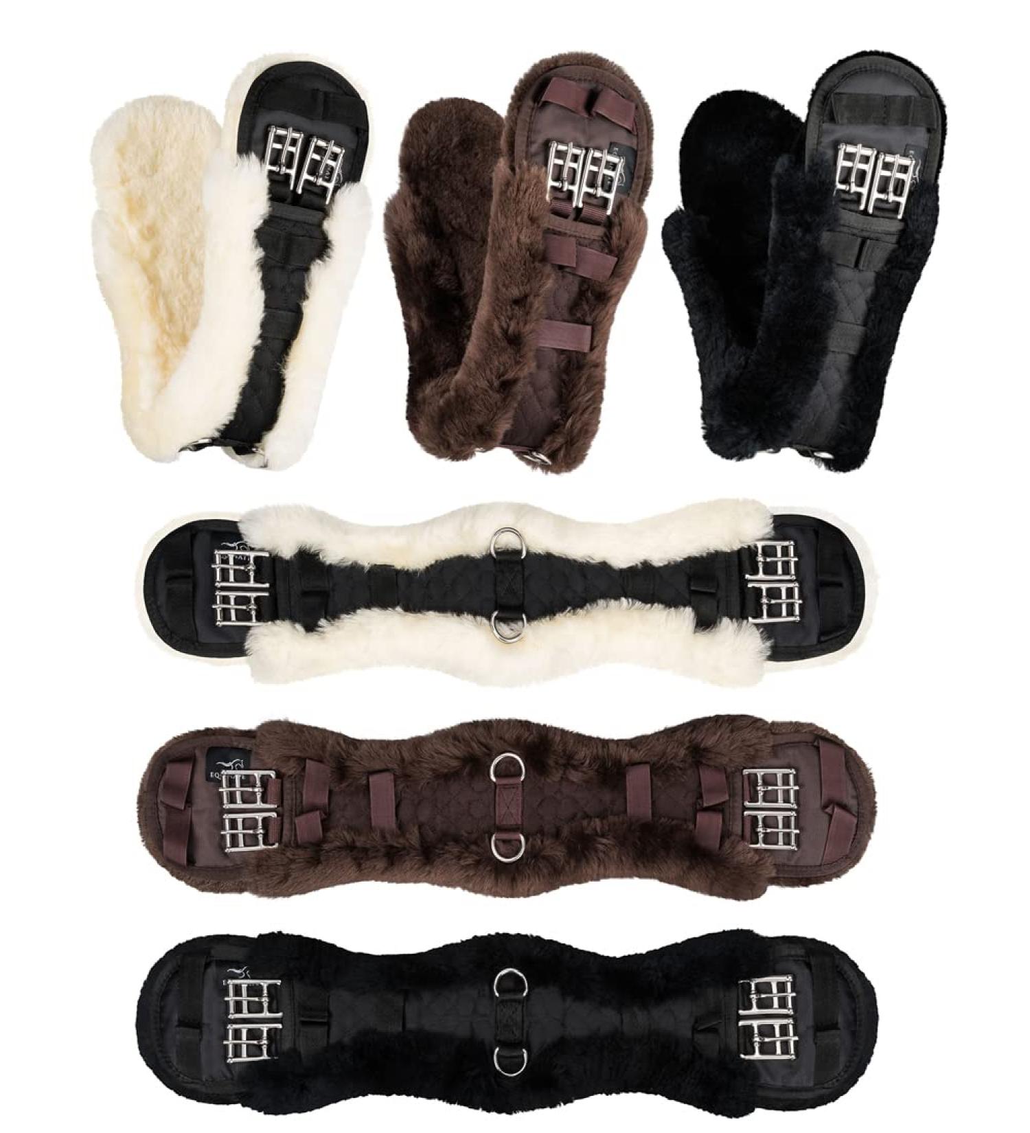 Equinate Saddle Strap - Anatomical Short Belly Belt with Real Lambskin | 50/60/80cm in Natural Brown & Black (60cm Brown) - International Shipping Available - Buy Online on SooperMarket.com