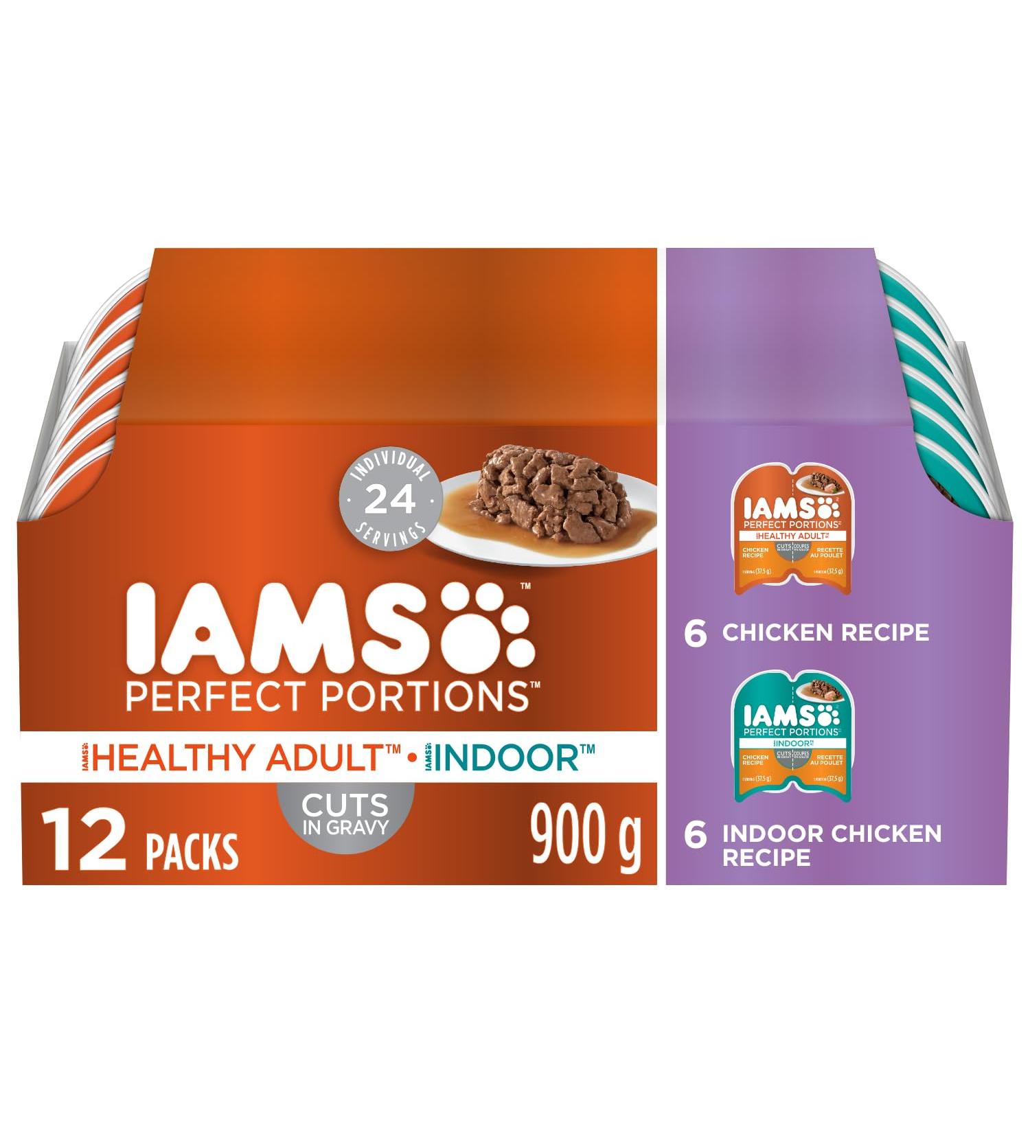IAMS Perfect Portions Healthy Wet Cat Food Adult Grain Free Cuts in Gravy - Chicken and Indoor Chicken 12CT Multipack 75g Pet Food - Buy Online on SooperMarket.com
