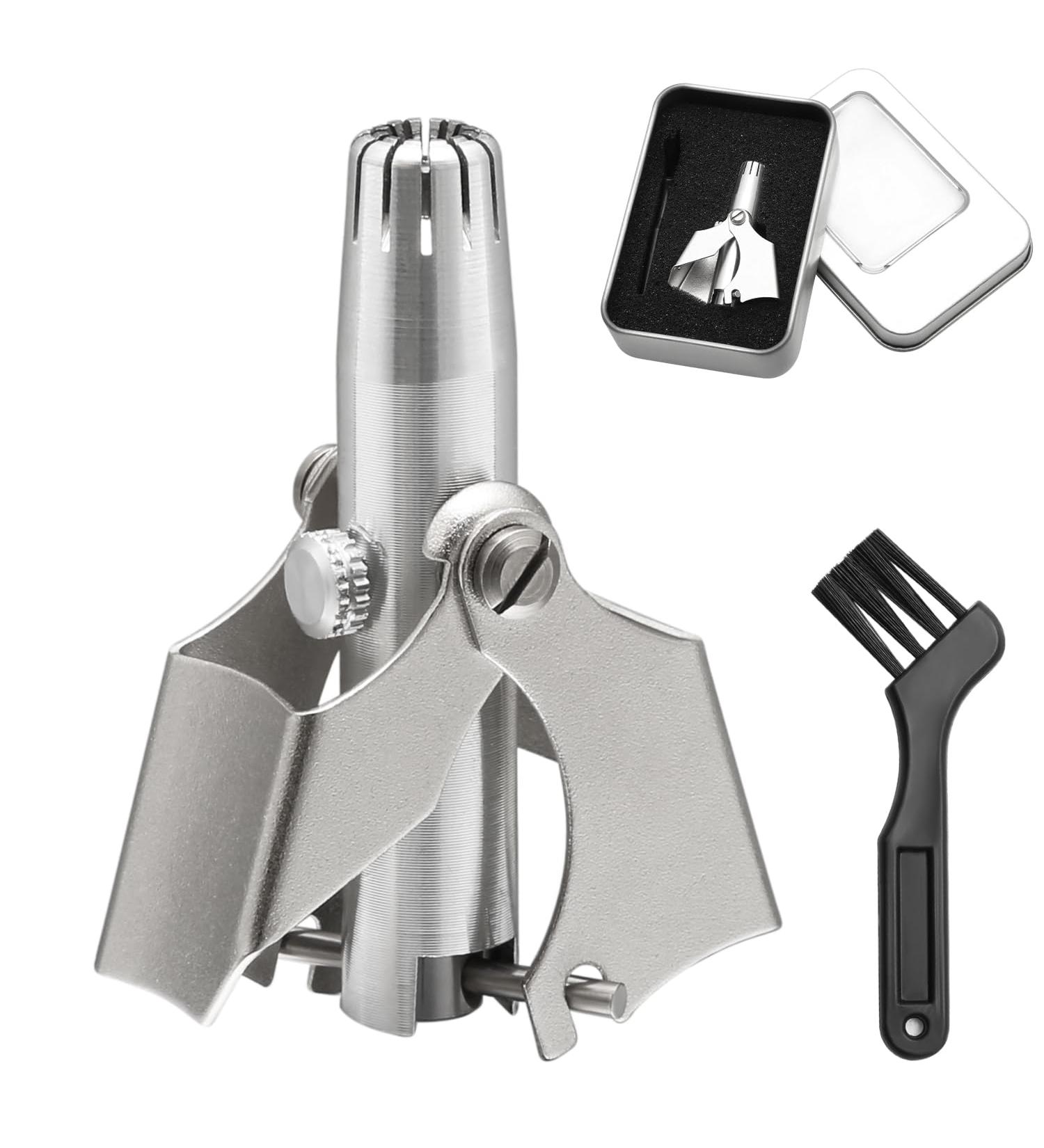 Manual Stainless Steel Nasal Hair Trimmer with Cleaning Brush | Portable Nose & Ear Hair Cutter for Home & Travel - Buy Online on SooperMarket.com