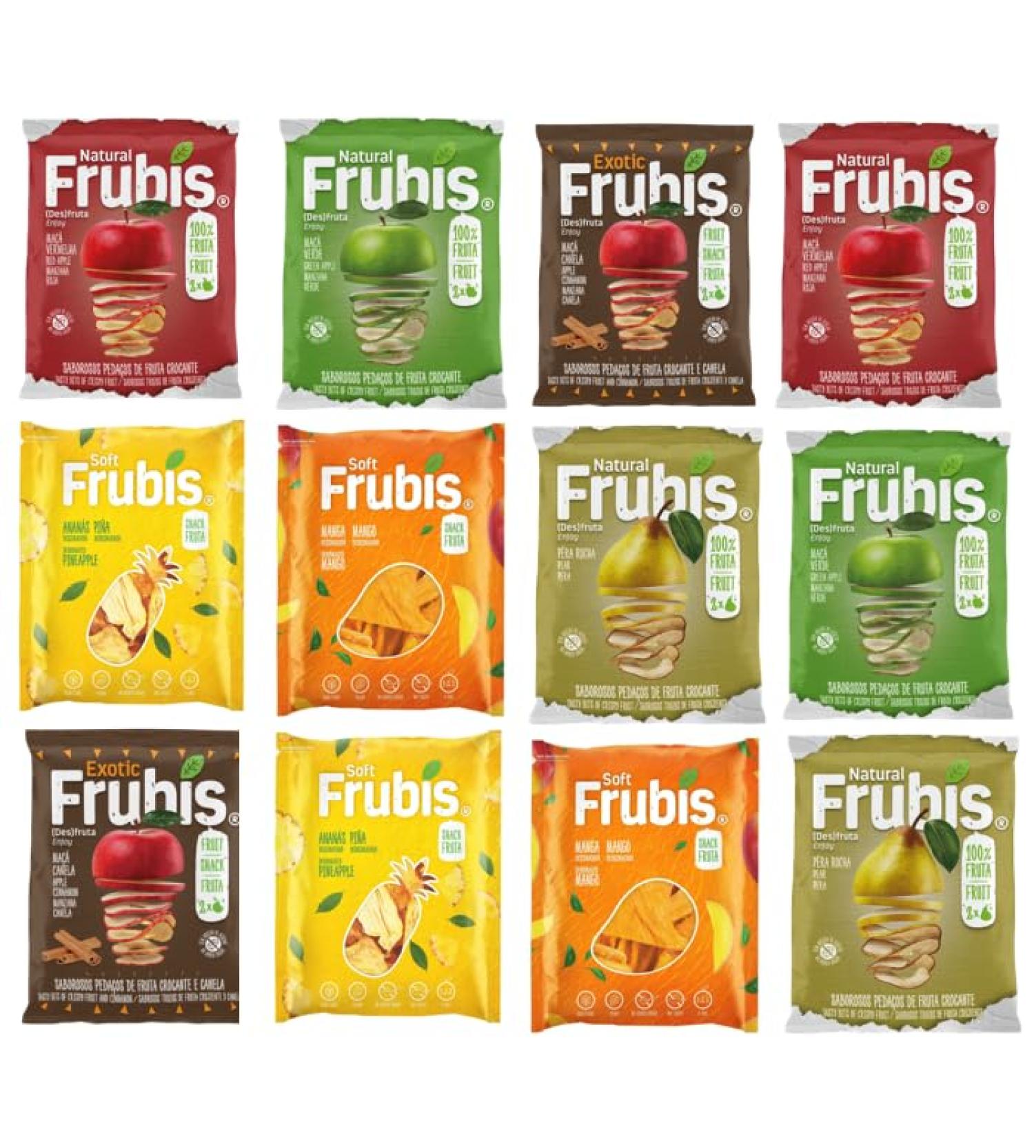 Frubis Tasty Bits Of Crispy Fruit Snacks | 2 x Red Apple | 2 x Green Apple | 2 x Apple and Cinnamon | 2 x Pear | 2 x Mango | 2 x Pineapple - 12 Pack - Buy Online on SooperMarket.com
