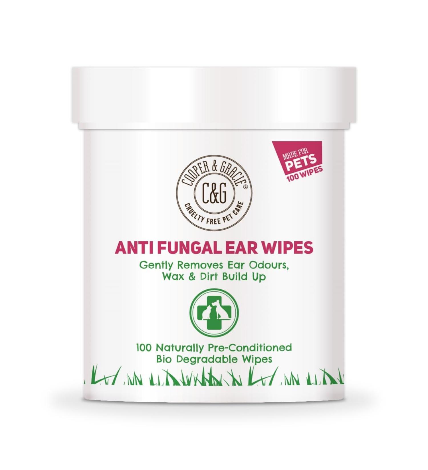 Biodegradable Anti-Fungal Ear Wipes for Dogs & Cats | 100 Soothing Cleaning Wipes | Gentle & Quick Solution for Ear Wax & Itchiness - Buy Online on SooperMarket.com